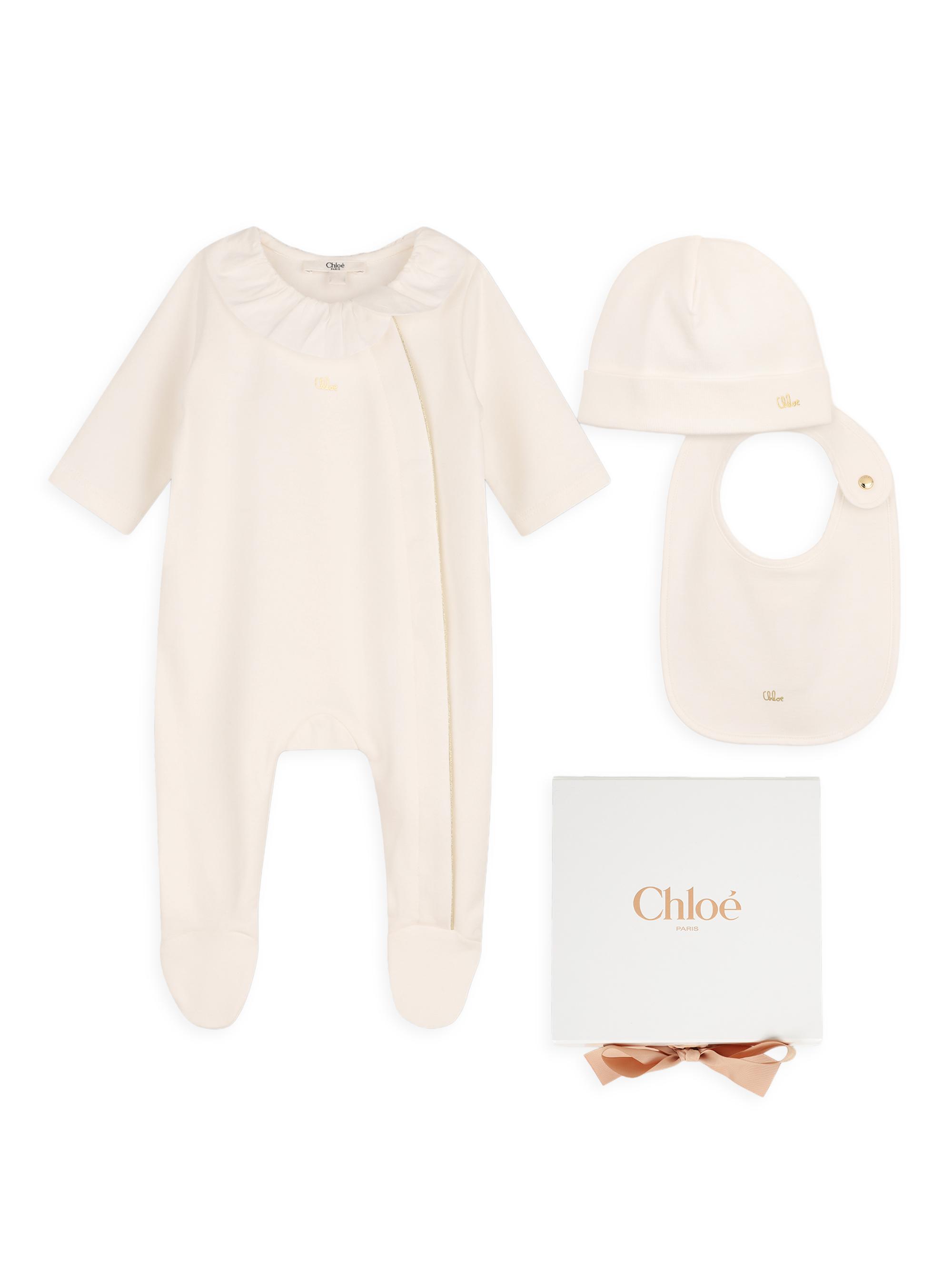 Chloé Baby Girl's 3-Piece Footie, Beanie & Bib Set - Offwhite 1 Month