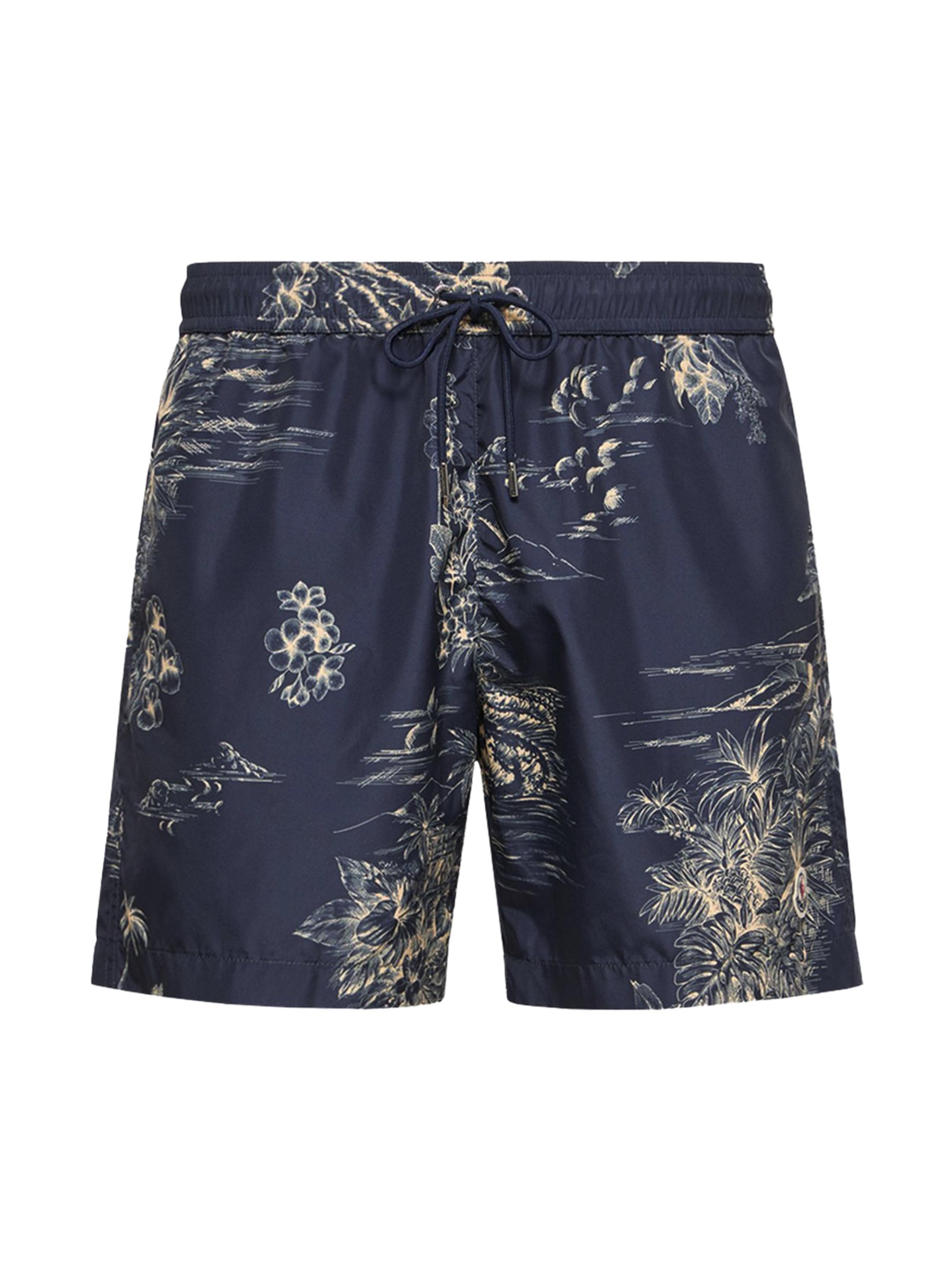 Moncler Men's Swim Trunks with Floral Print - Navy Blue