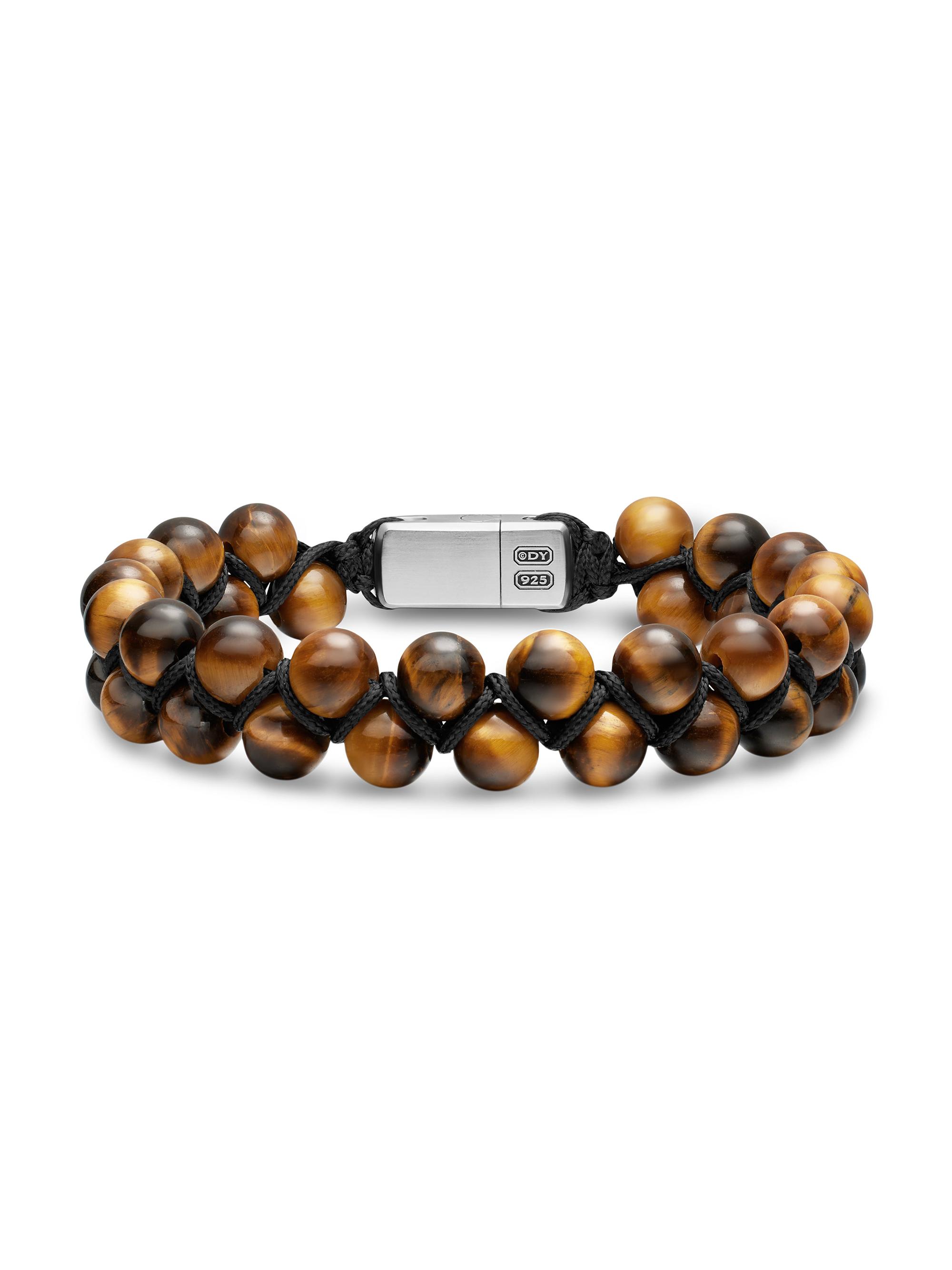 David Yurman Men's Spiritual Beads Two Row Woven Bracelet - Tigers Eye