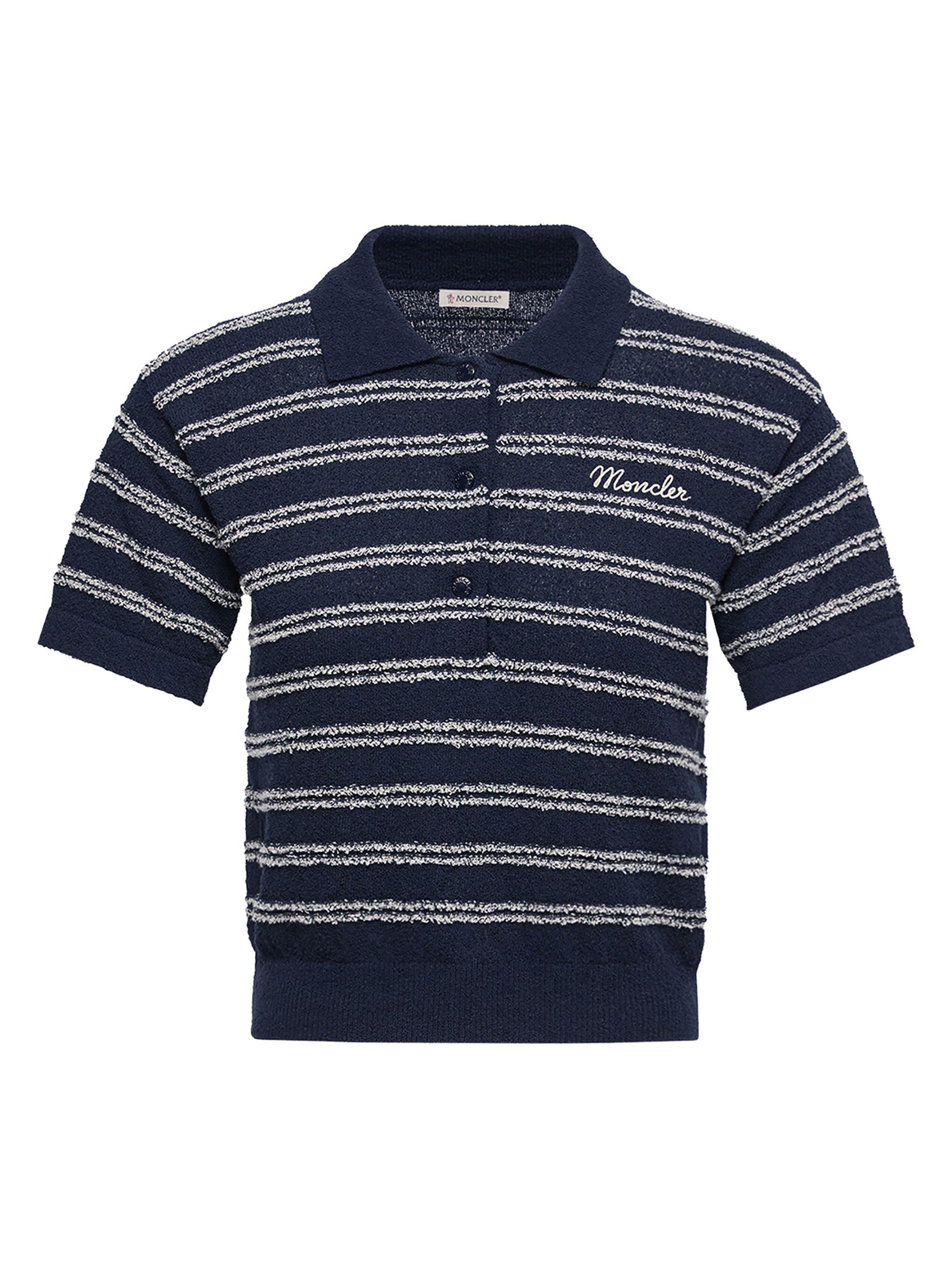 Moncler Women's Polo Shirt in Cotton Blend Bouclé Crêpe - Navy Blue
