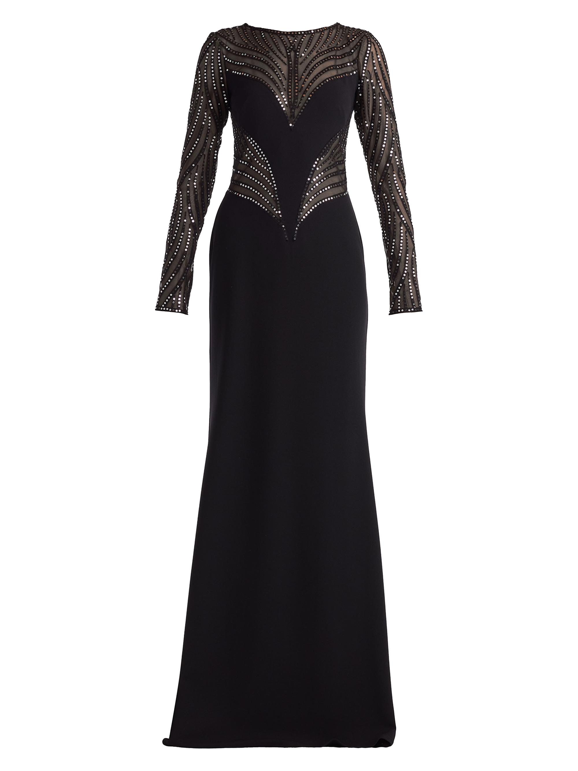 Tadashi Shoji Women's Sequin-Embellished Long-Sleeve Crepe Gown - Black Silver