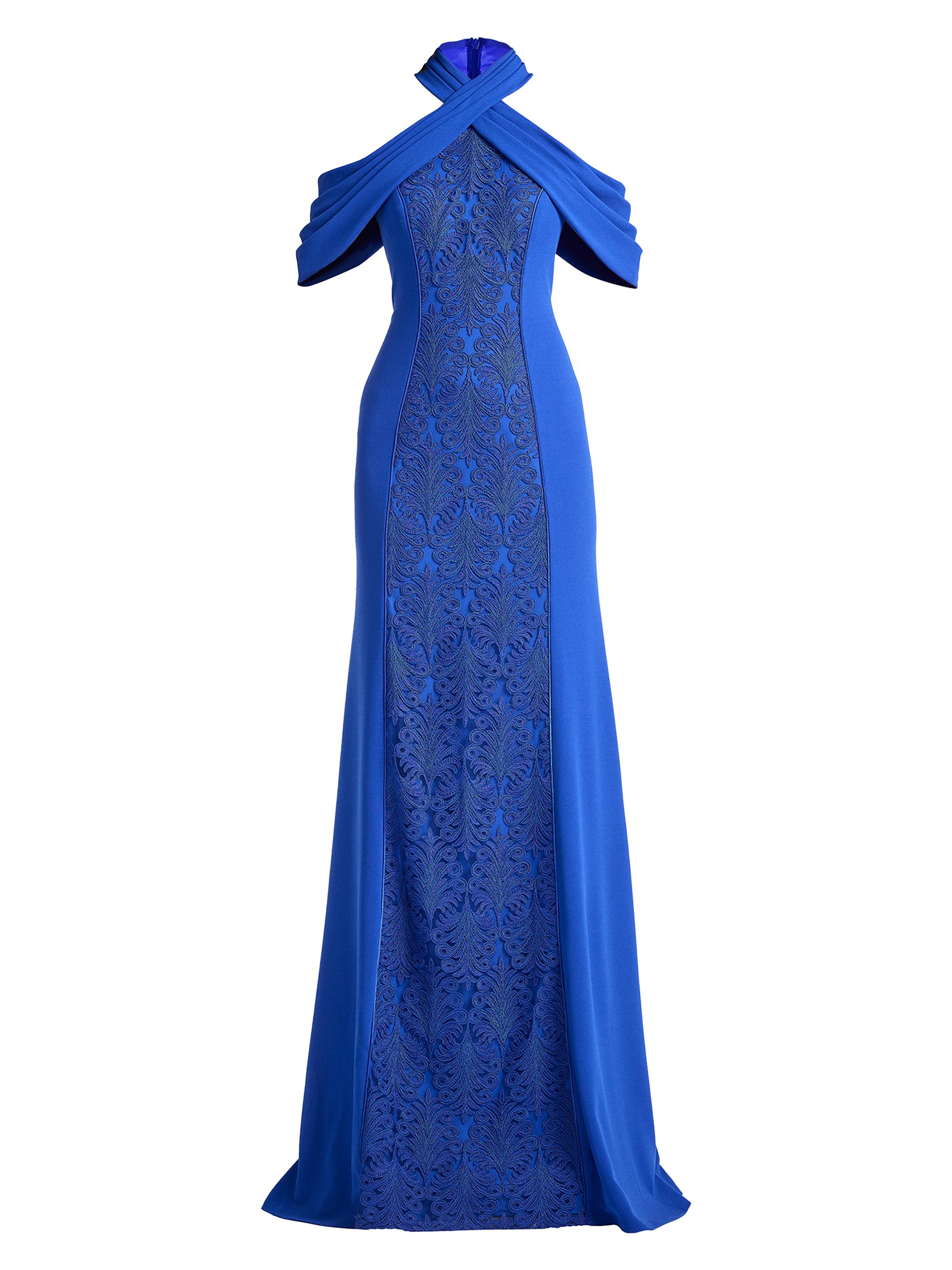 【TADASHI SHOJI】惑星柄ワンピース ブルー Ren Bead Embroidered Crepe Gown - PLUS SIZE – Tadashi Shoji