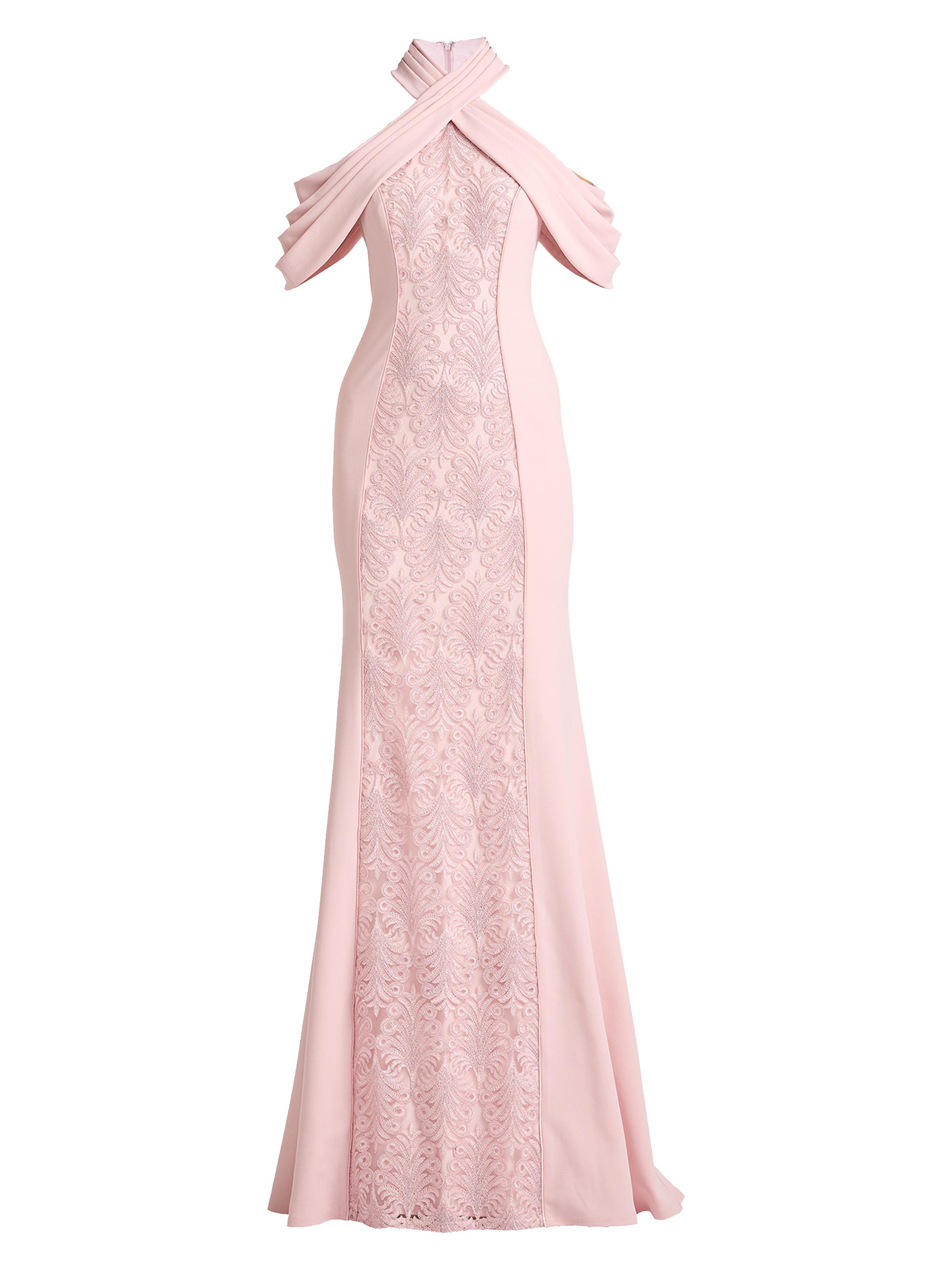Tadashi Shoji Women's Cold-Shoulder Corded Lace Gown - Rose Quartz