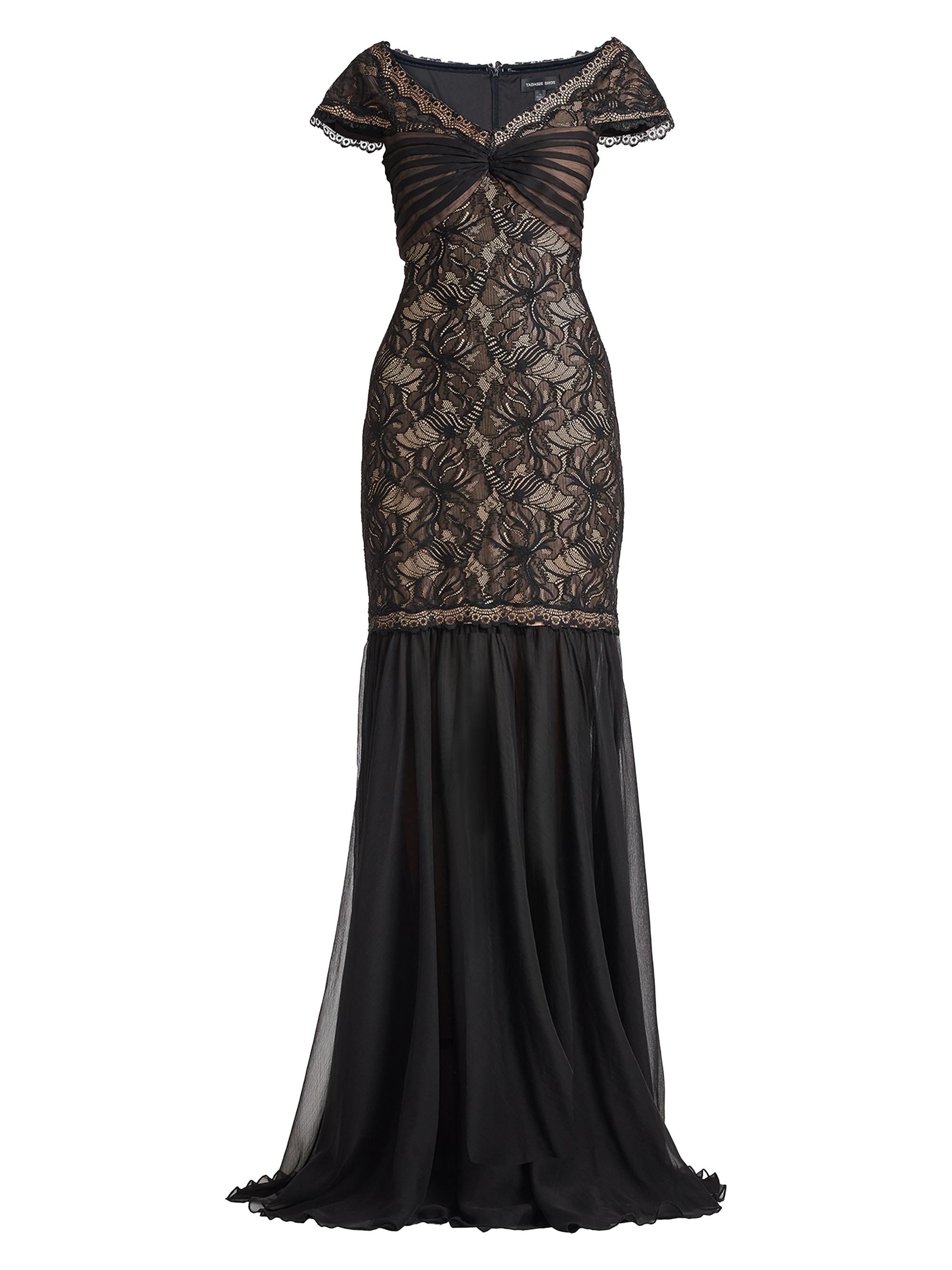 Tadashi Shoji Women's Lace Chiffon Mermaid Gown - Black Tan