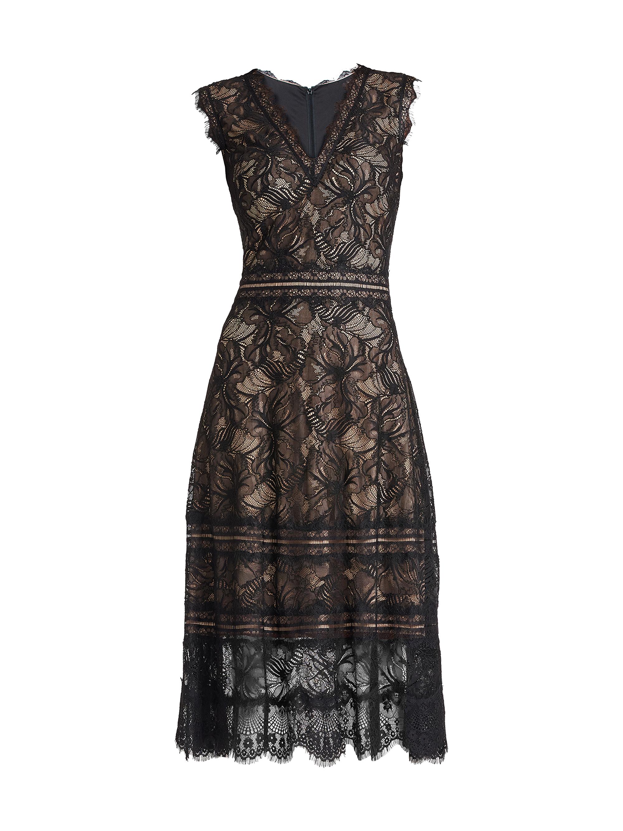 Tadashi Shoji Women's Lace Fit & Flare Midi-Dress - Black Tan