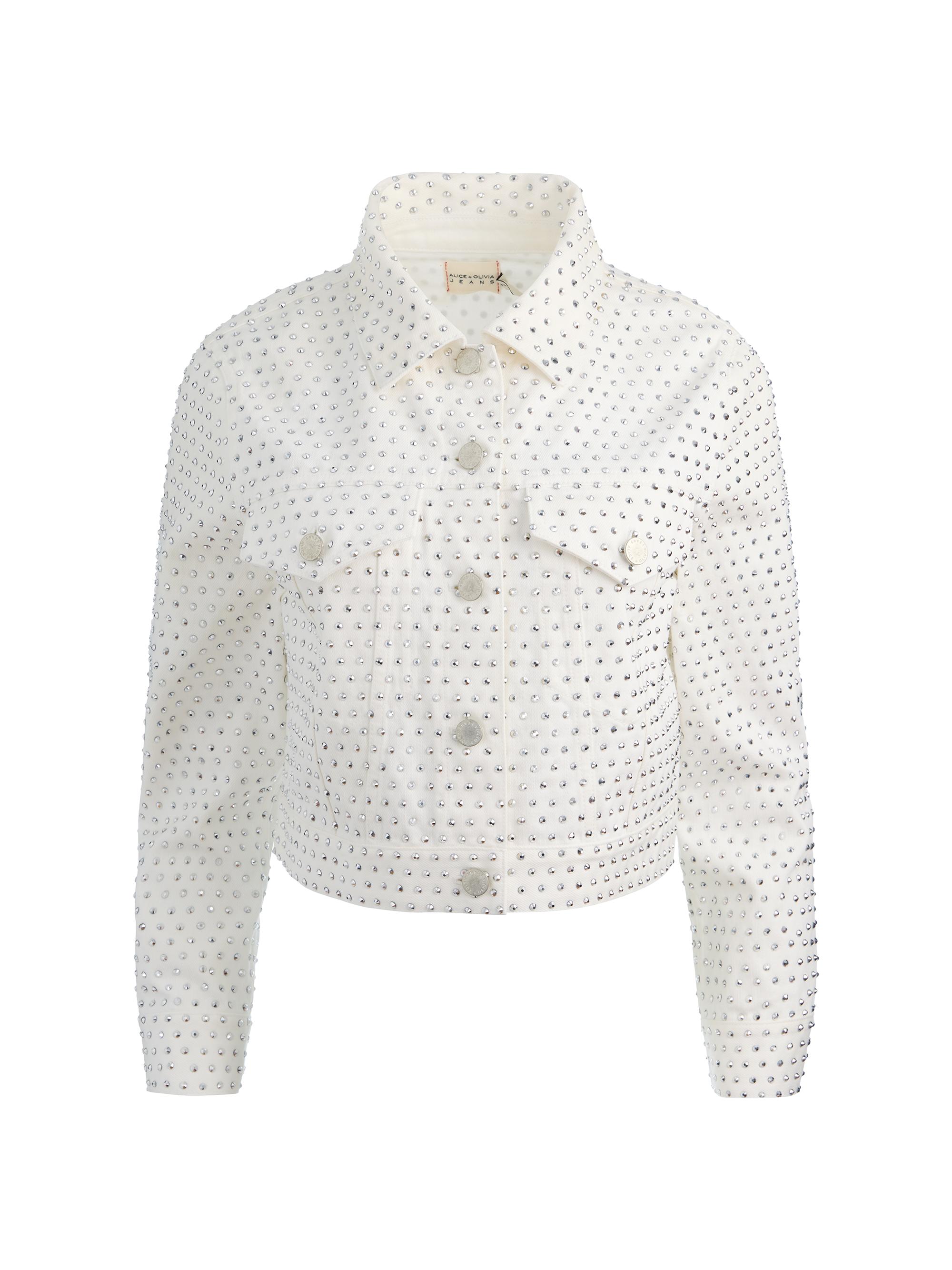 ALICE + OLIVIA Women's Chloe Embellished Denim Crop Jacket - Off White Silver