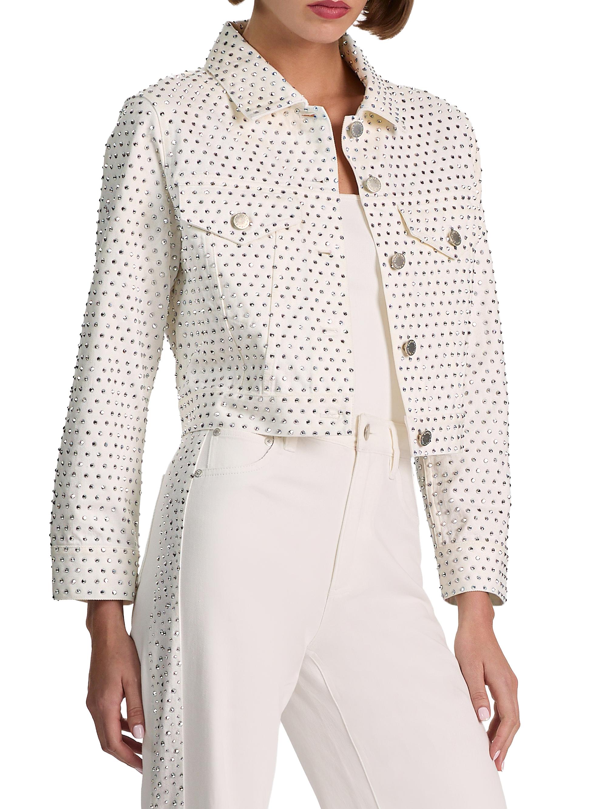 ALICE + OLIVIA Women's Chloe Embellished Denim Crop Jacket - Off White Silver | Thumbnail 4