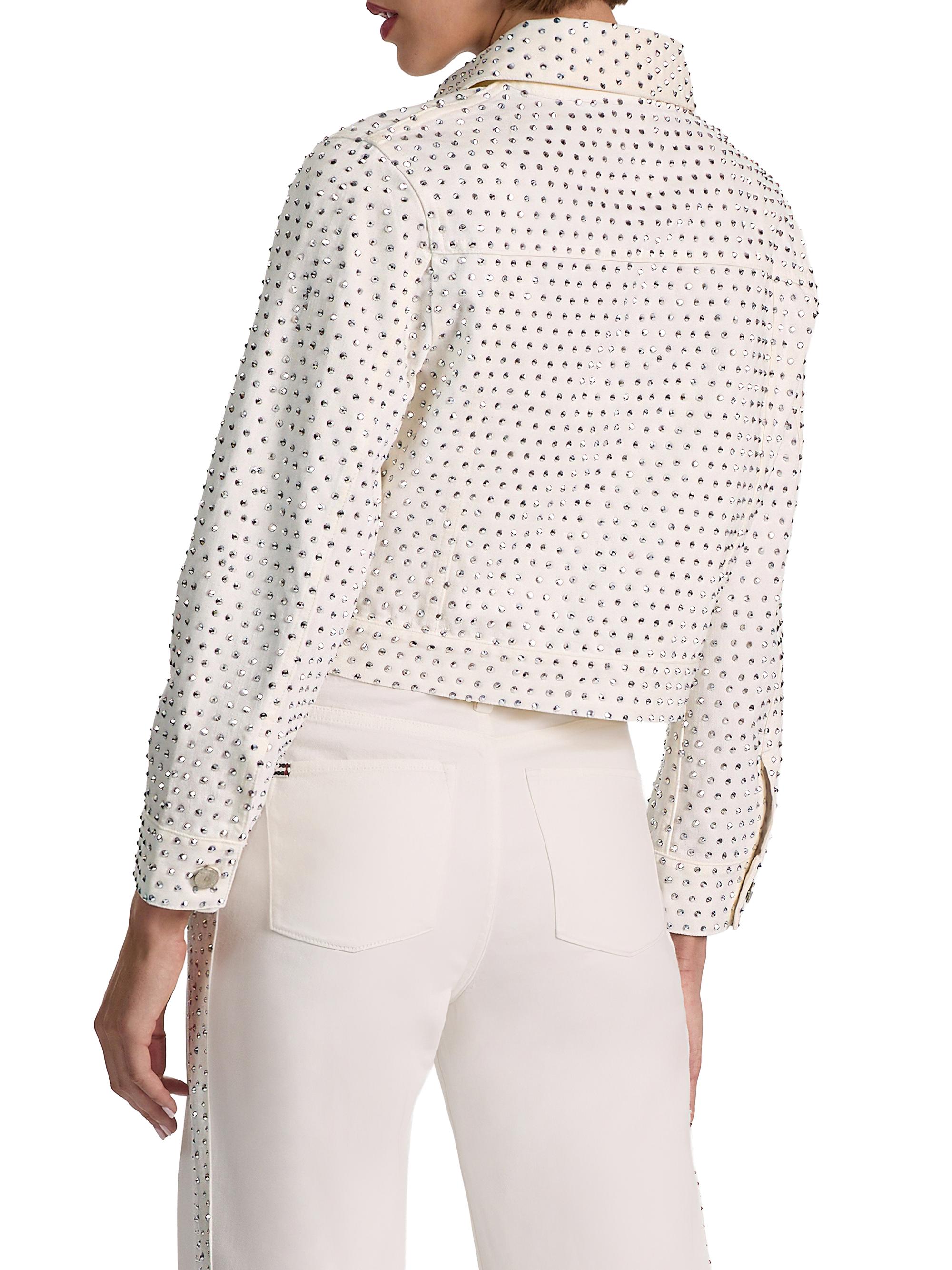 ALICE + OLIVIA Women's Chloe Embellished Denim Crop Jacket - Off White Silver | Thumbnail 5