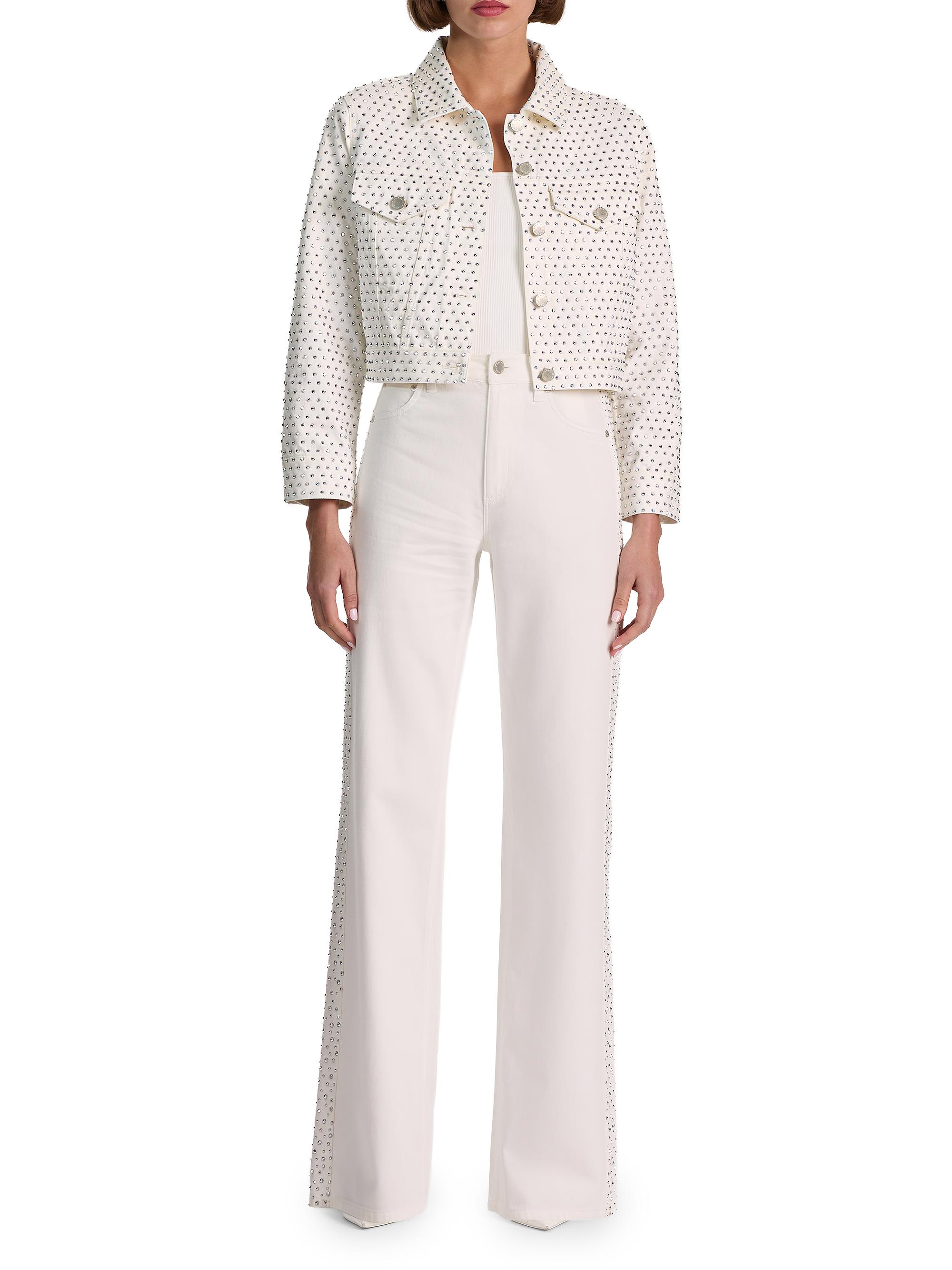 ALICE + OLIVIA Women's Chloe Embellished Denim Crop Jacket - Off White Silver | Thumbnail 2