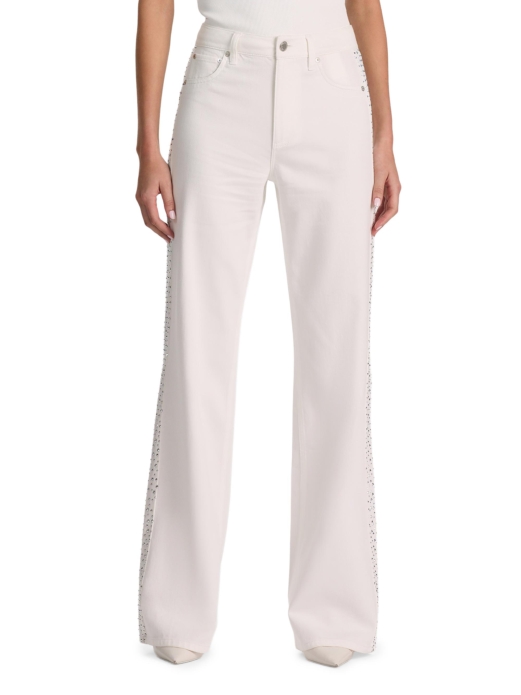 ALICE + OLIVIA Women's Chic High-Rise Embellished Striped Jeans - Off White Silver | Thumbnail 3