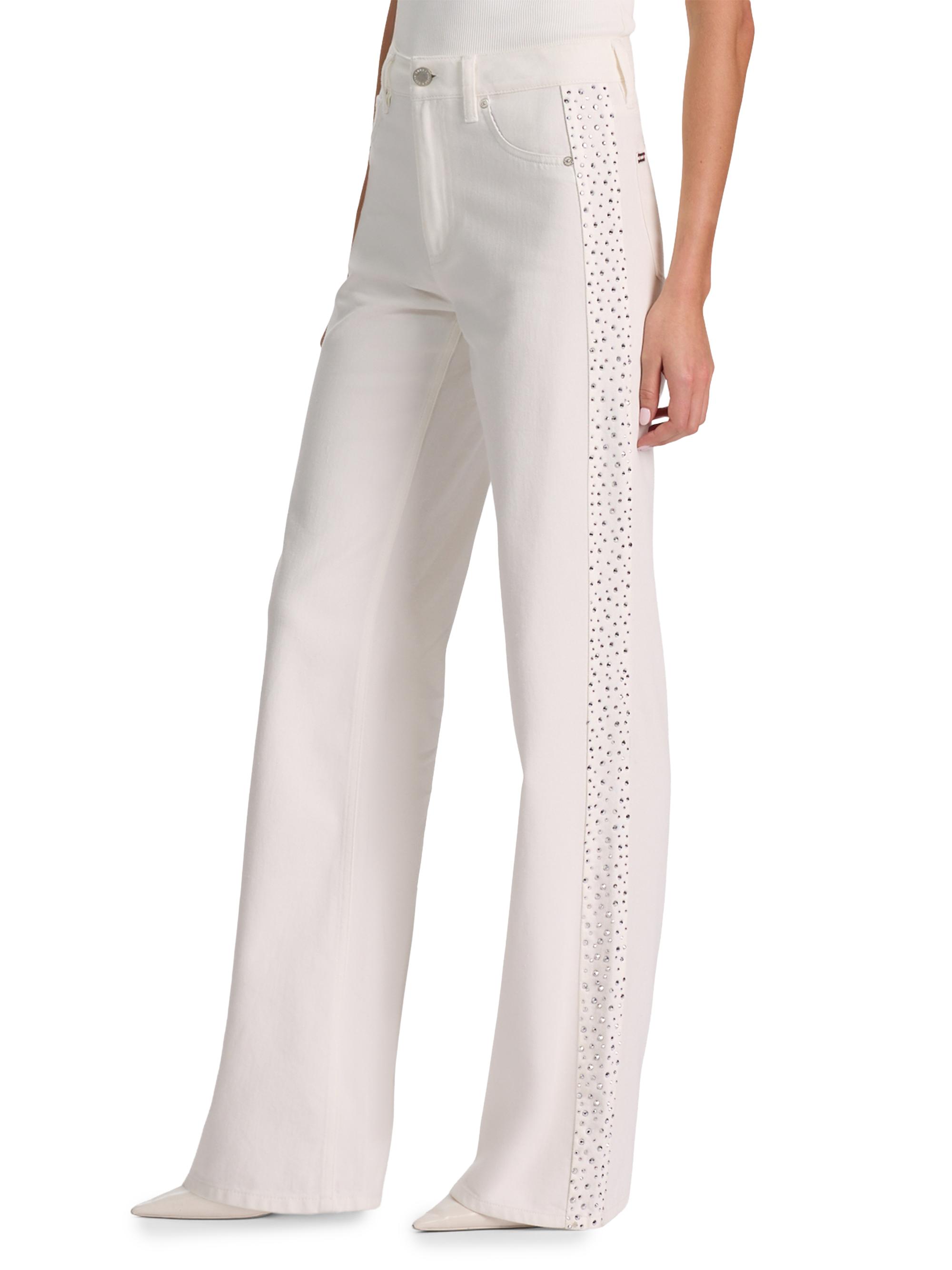 ALICE + OLIVIA Women's Chic High-Rise Embellished Striped Jeans - Off White Silver | Thumbnail 4