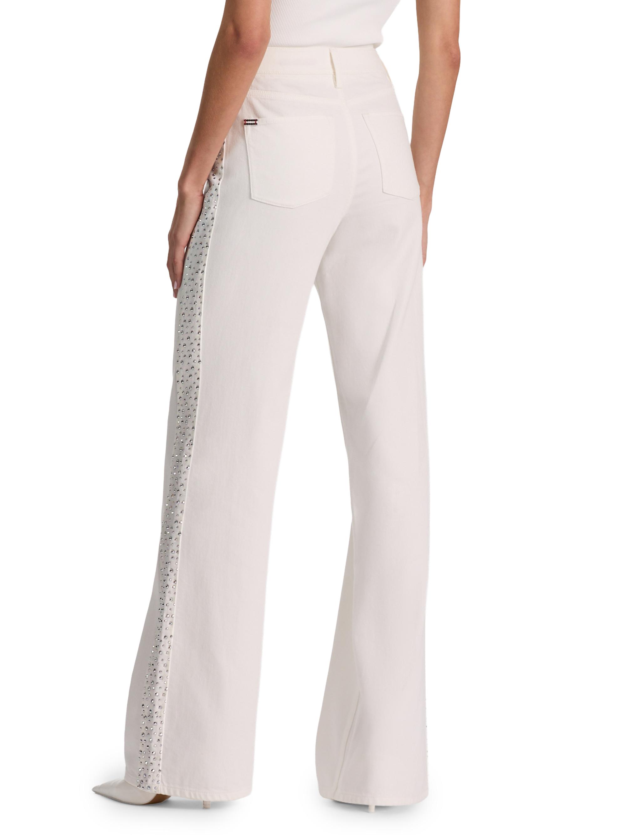 ALICE + OLIVIA Women's Chic High-Rise Embellished Striped Jeans - Off White Silver | Thumbnail 5