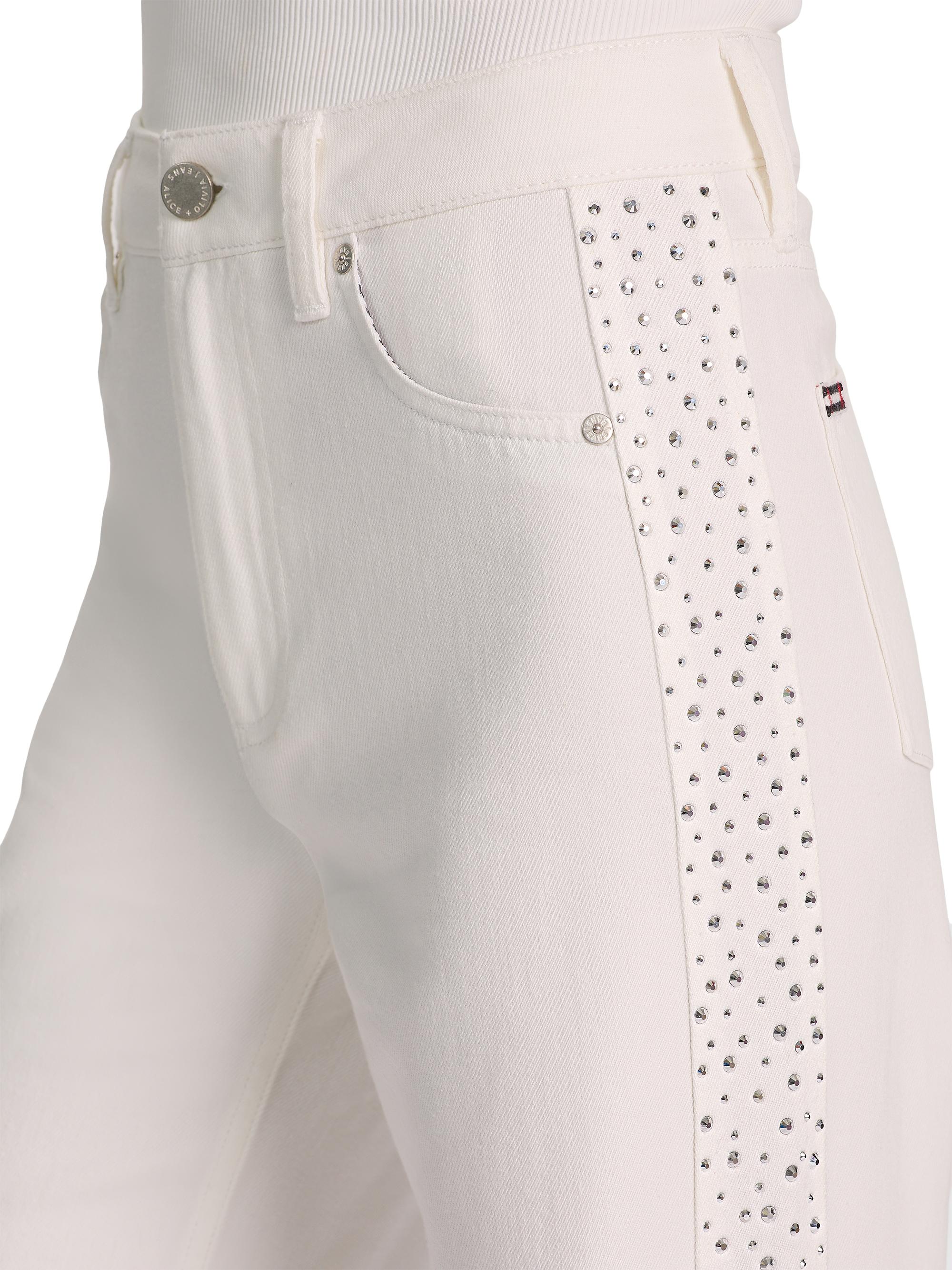 ALICE + OLIVIA Women's Chic High-Rise Embellished Striped Jeans - Off White Silver | Thumbnail 6