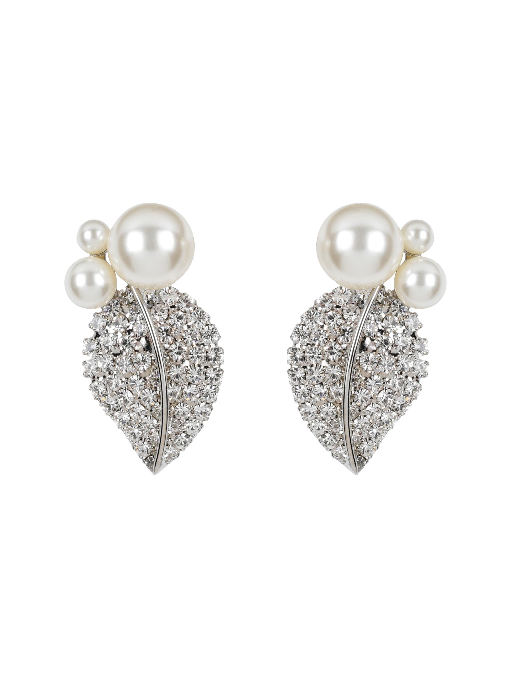 Jennifer Behr Women's Blanca Rhodium-Plated, Imitation Pearl & Crystal Leaf Drop Earrings - Silver