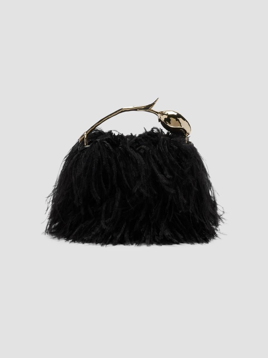 Erdem Women's Bloom Mini Ostrich-feather Leather Top Handle Bag In Black