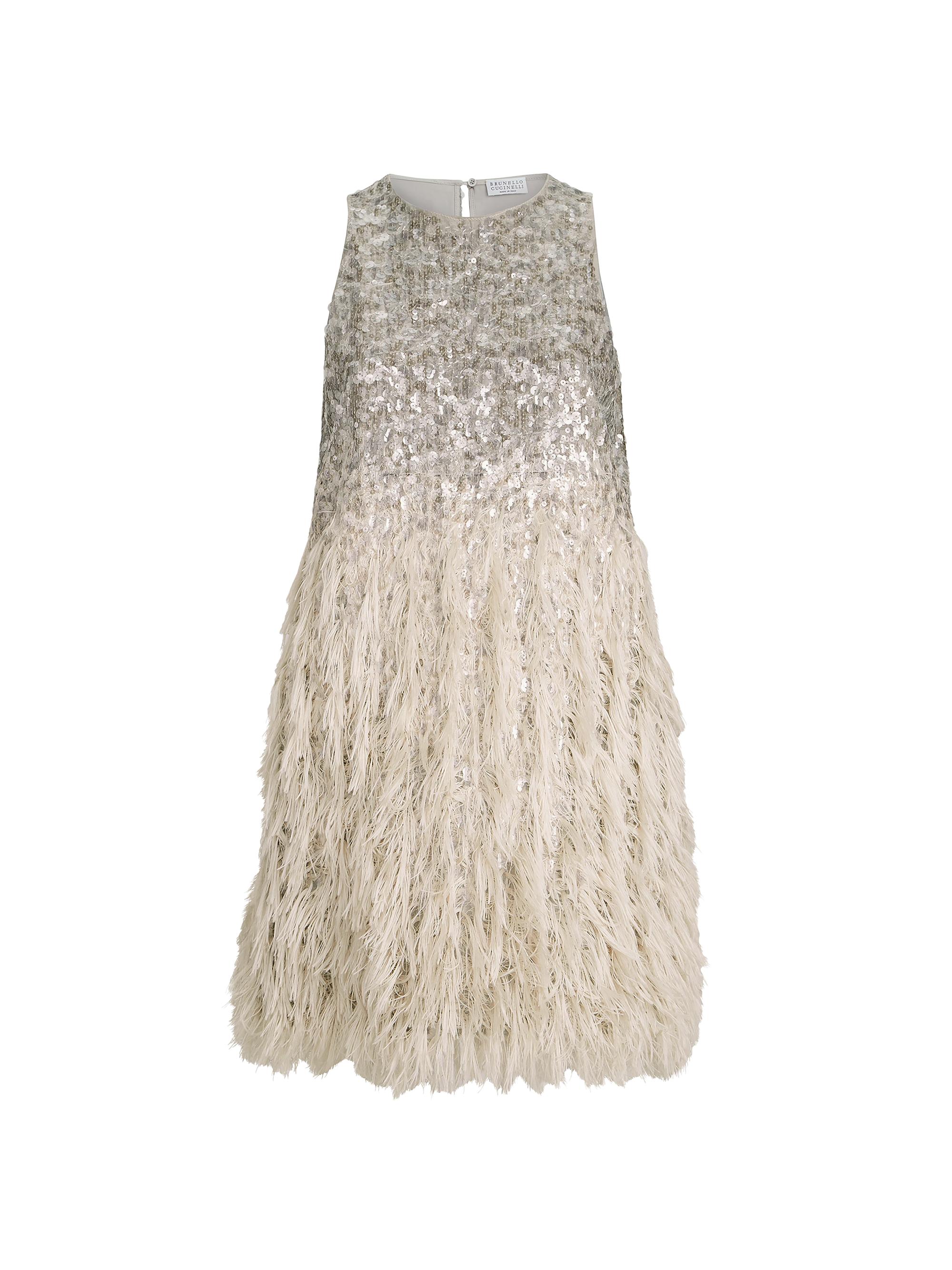 Brunello Cucinelli Women's Dazzling Degrade Mini Dress in Cotton and Silk Fil Coupe - Grey