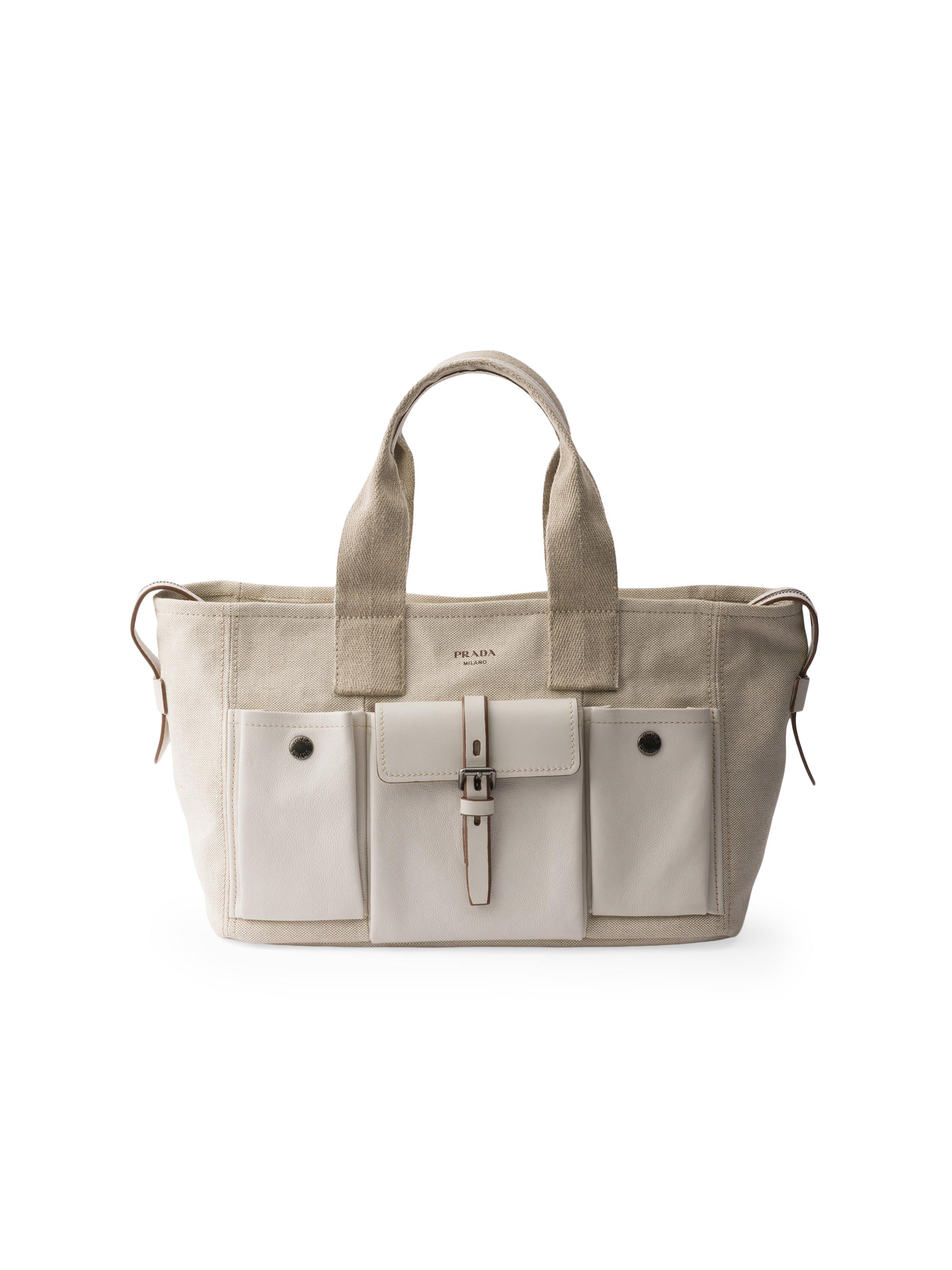 Prada Women's Route  Canvas and Leather Tote Bag - Beige Khaki