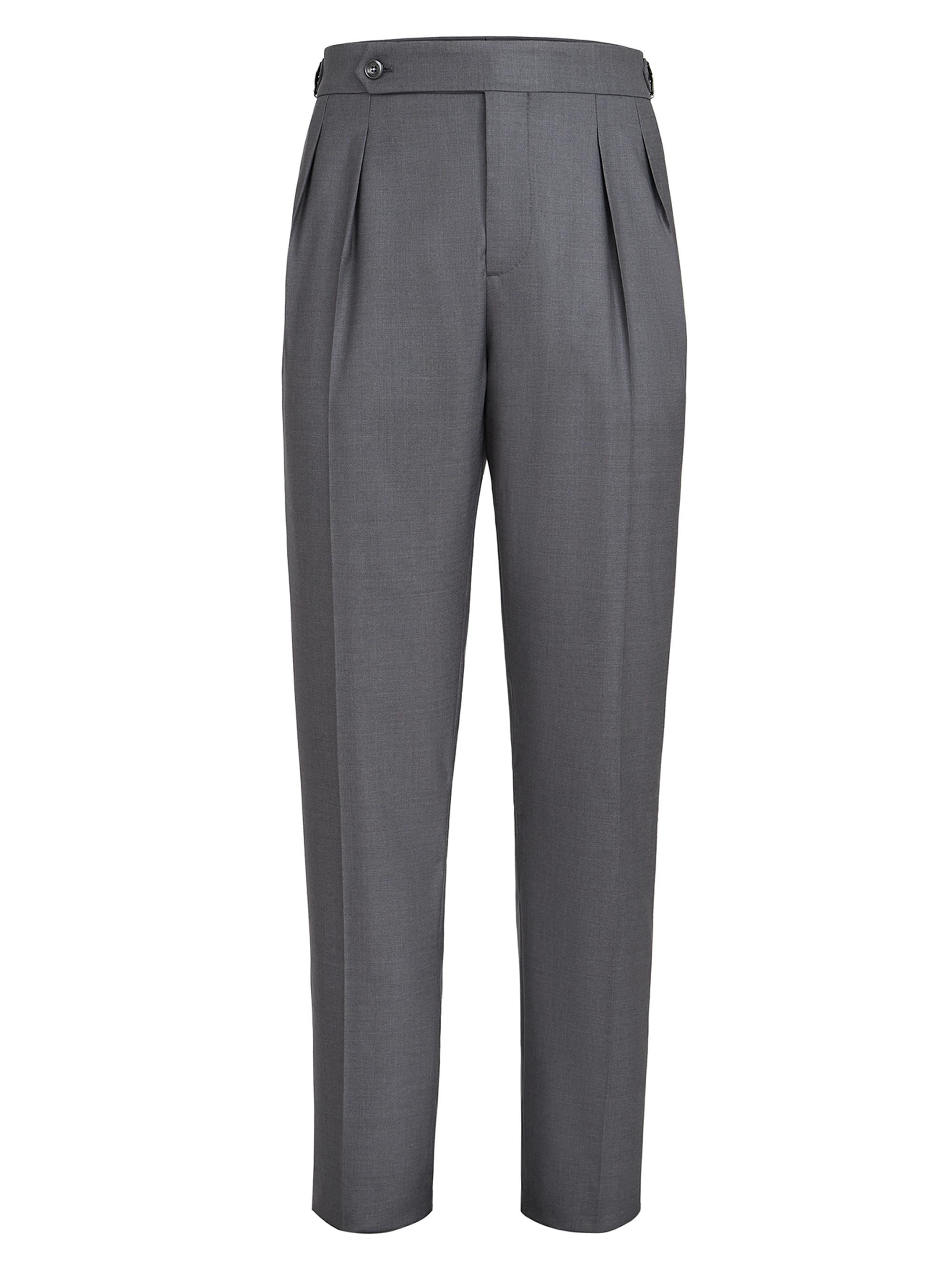 Brunello Cucinelli Men's Lightweight Twill Tuxedo Trousers with Double Pleats - Medium Grey