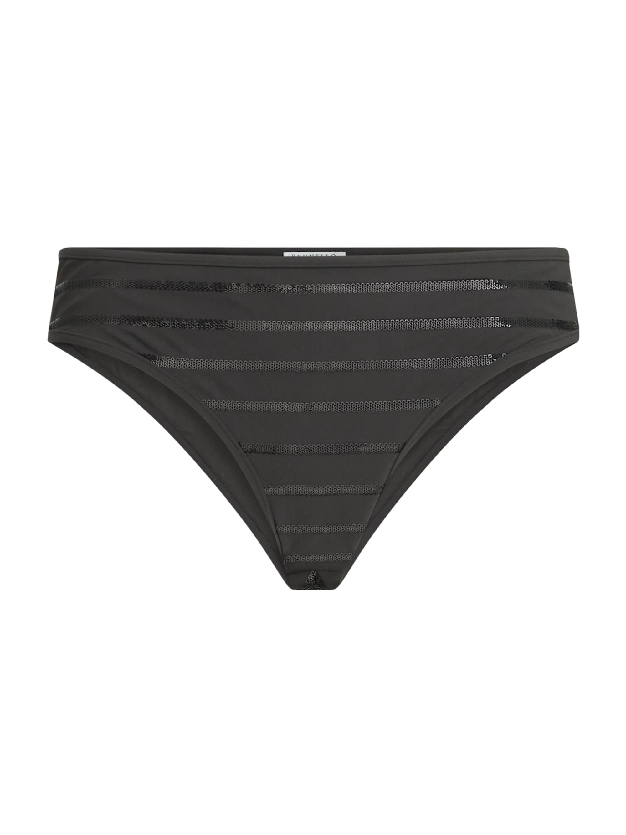 Brunello Cucinelli Women's Dazzling Stripes Bikini Bottoms in Techno Jersey with Monili - Lignite