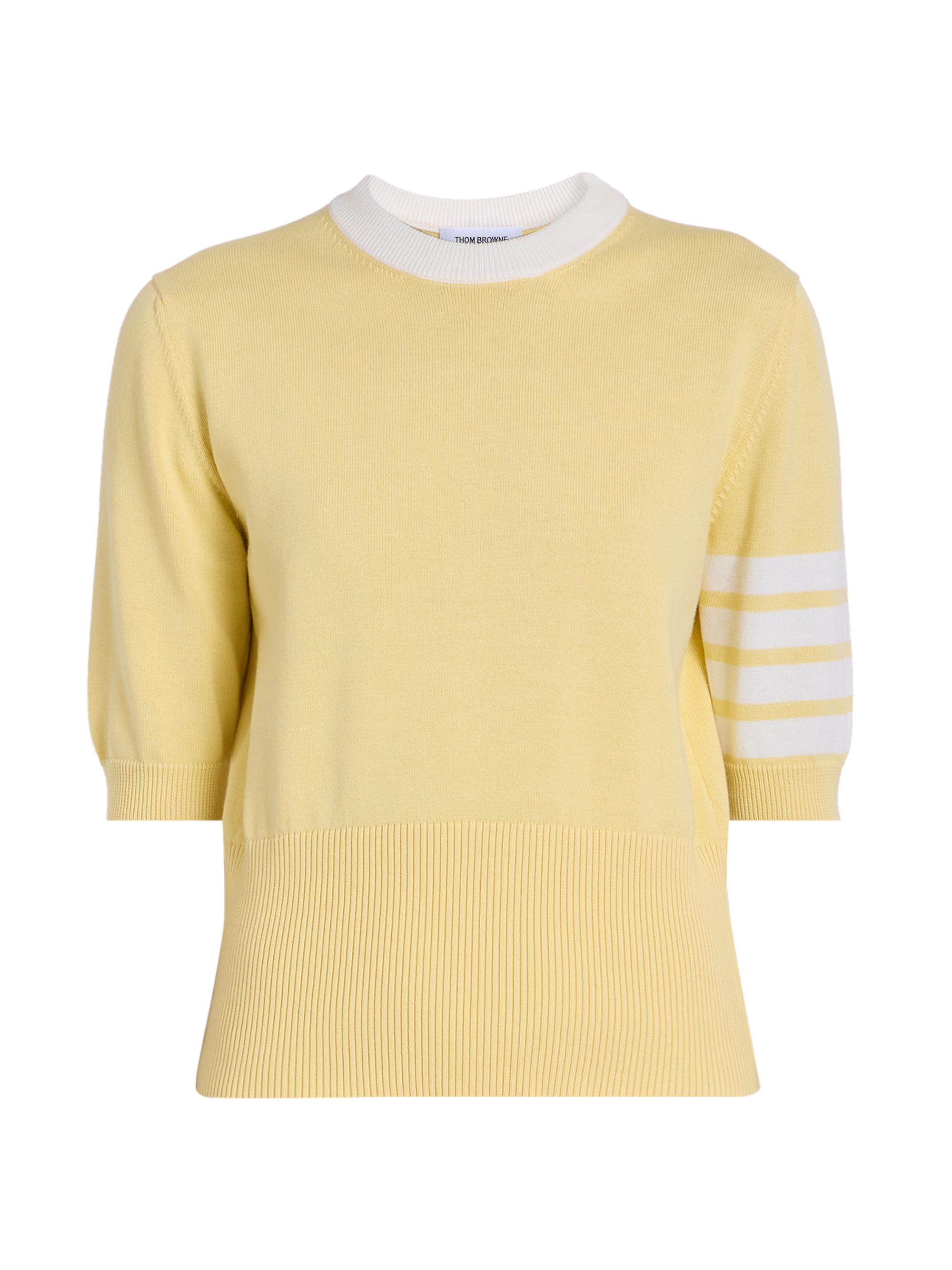 Thom Browne Women's Hector 4-Bar Intarsia-Knit Cotton Sweater - Light Yellow - Women's Clothing