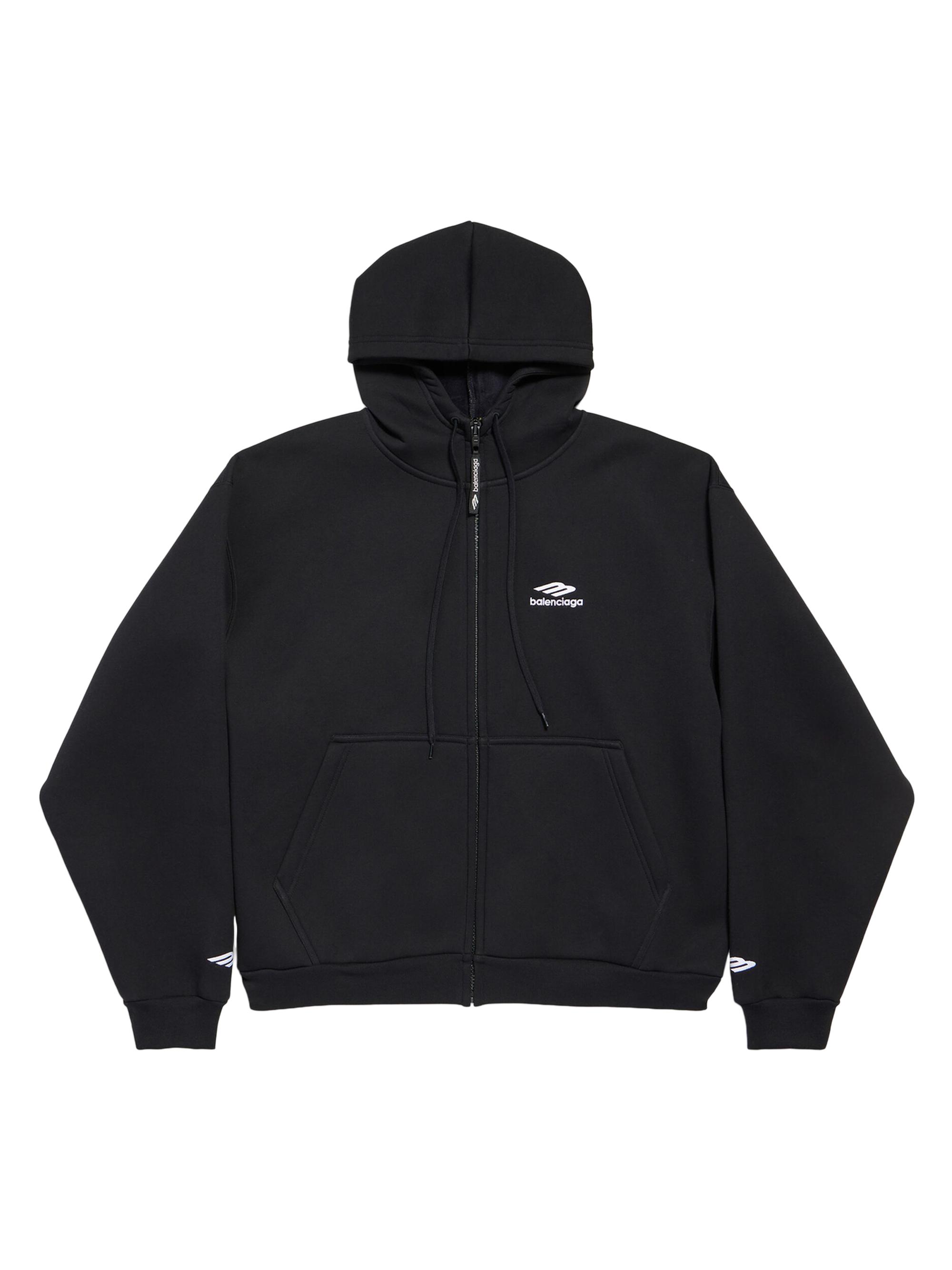 Balenciaga Men's 3B Sports Icon Zip-Up Hoodie - Washed Black White