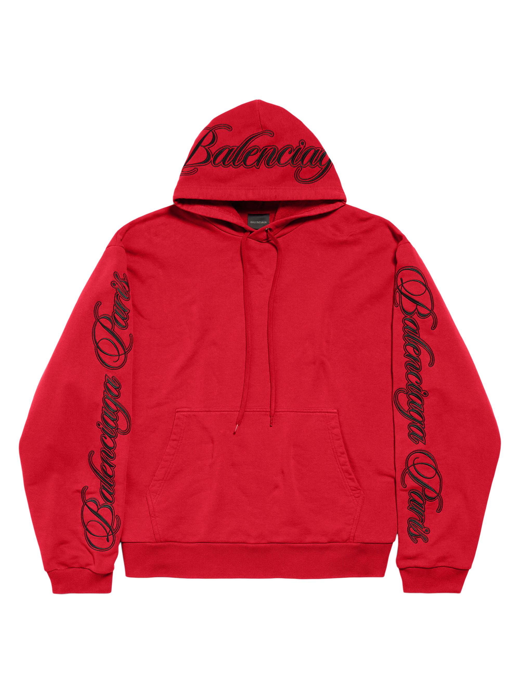 Balenciaga Men's Cursive Oversized Hoodie - Red Black