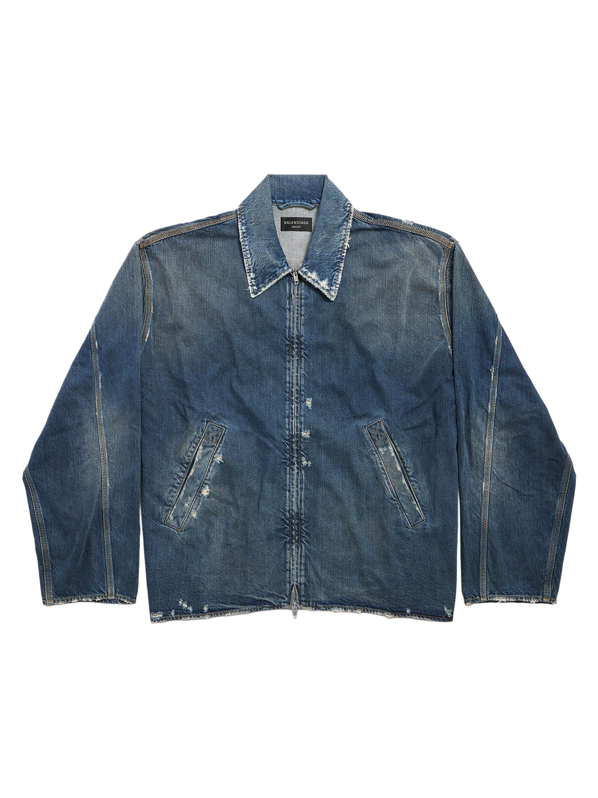 Balenciaga Men's Zip-Up Denim Jacket - Blue