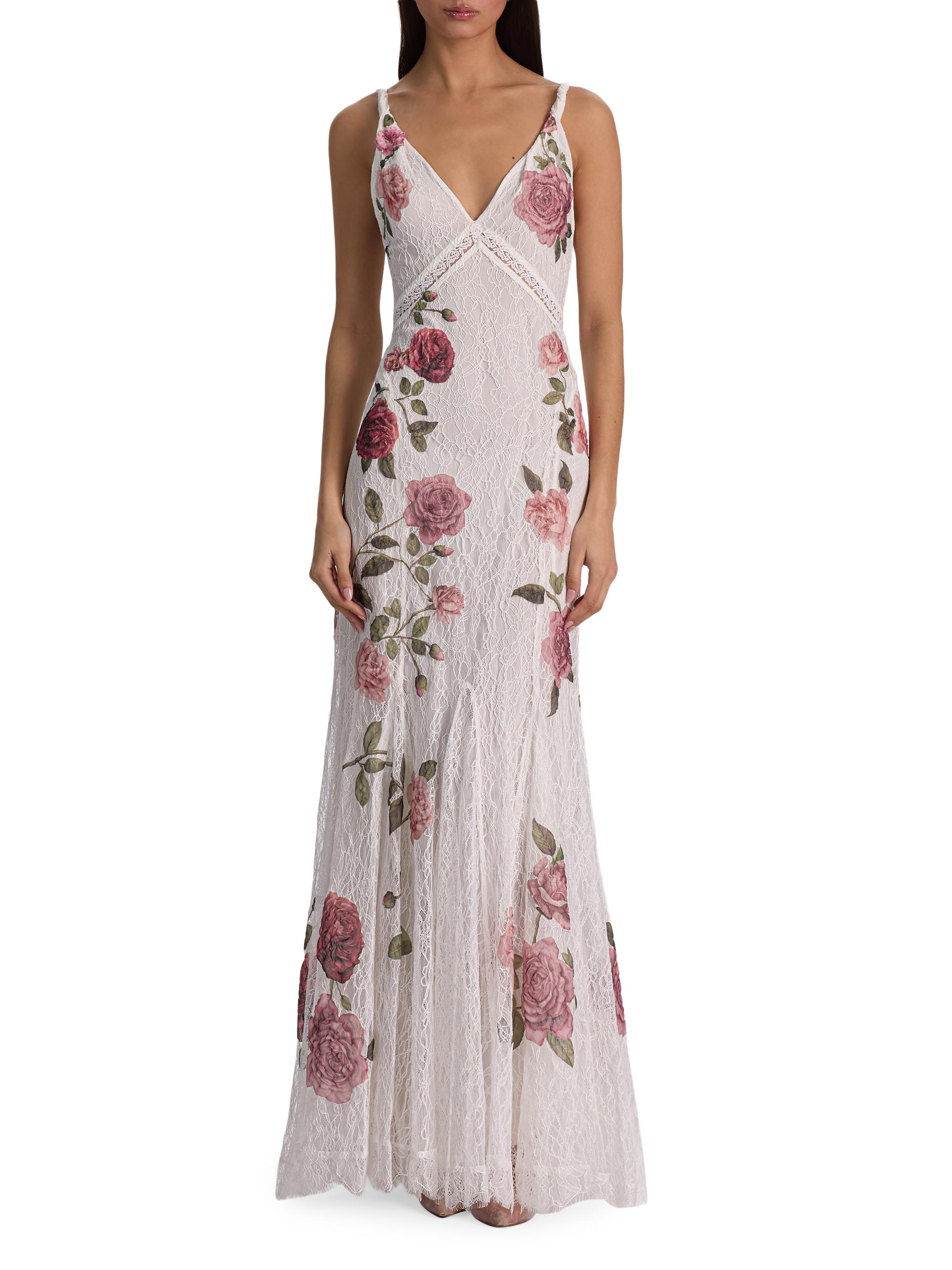 ALICE + OLIVIA Nisa Floral Lace A-Line Maxi Gown | Saks Fifth Avenue