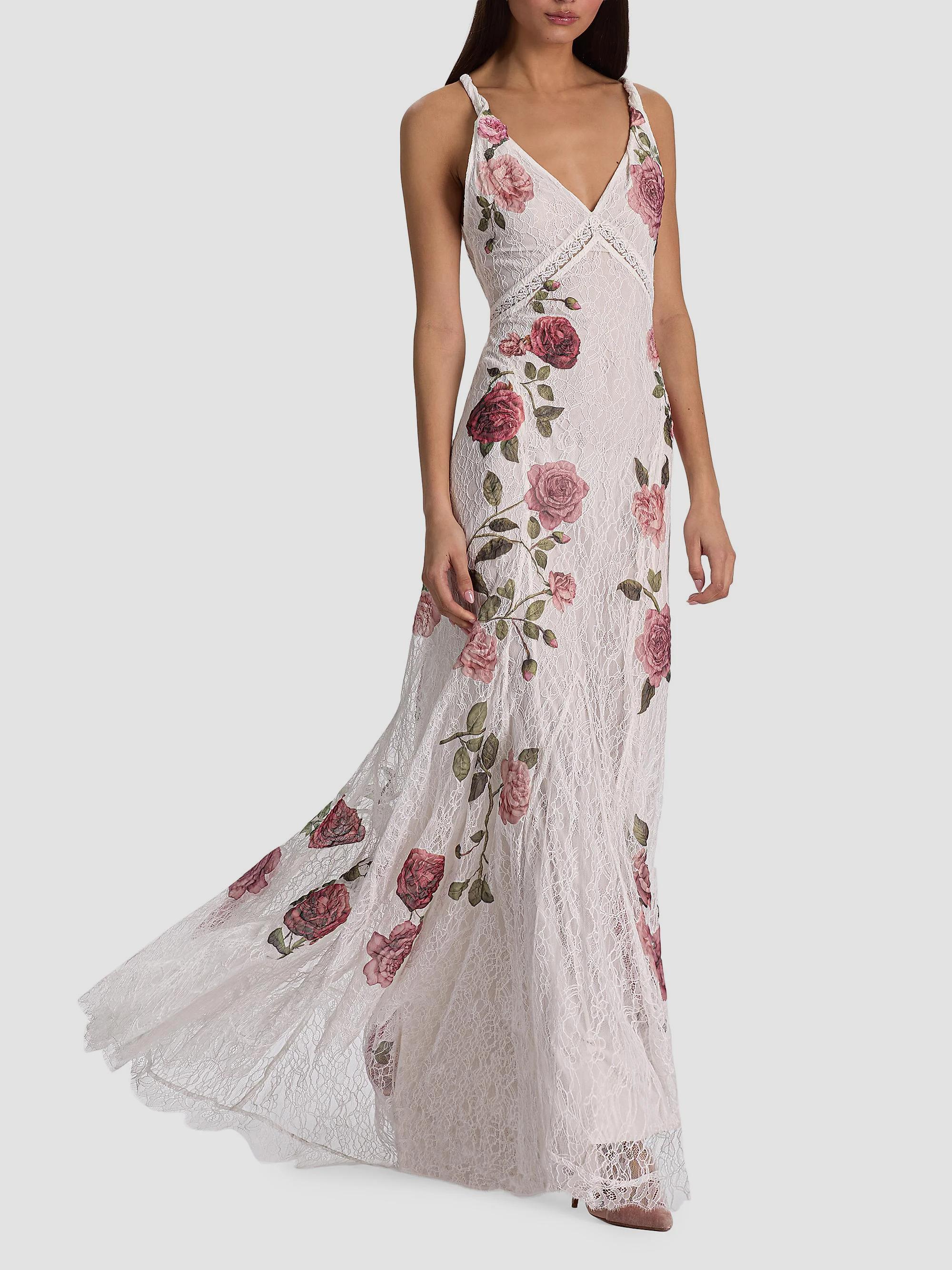 ALICE + OLIVIA Nisa Floral Lace A-Line Maxi Gown | Saks Fifth Avenue
