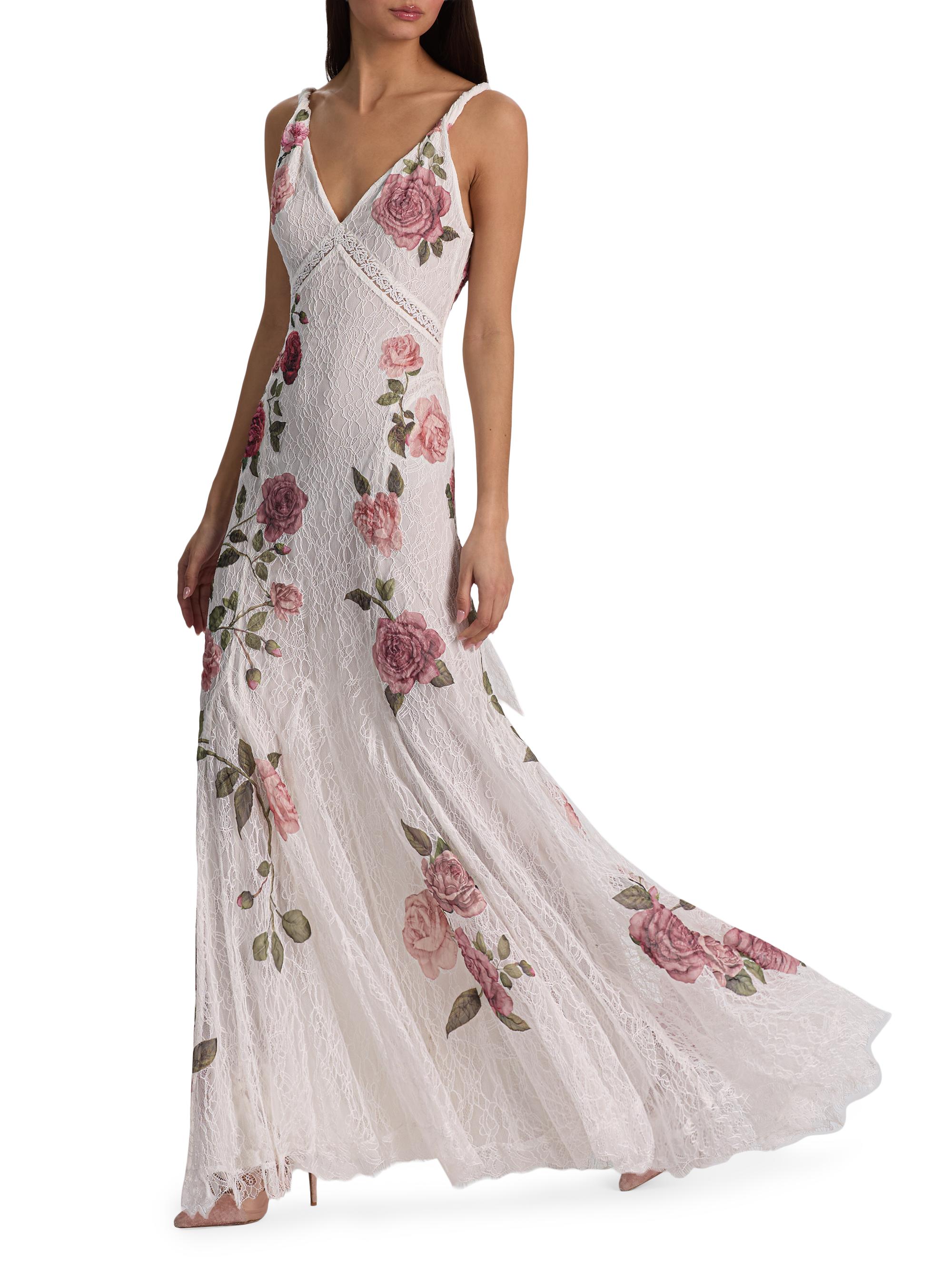ALICE + OLIVIA Nisa Floral Lace A-Line Maxi Gown | Saks Fifth Avenue
