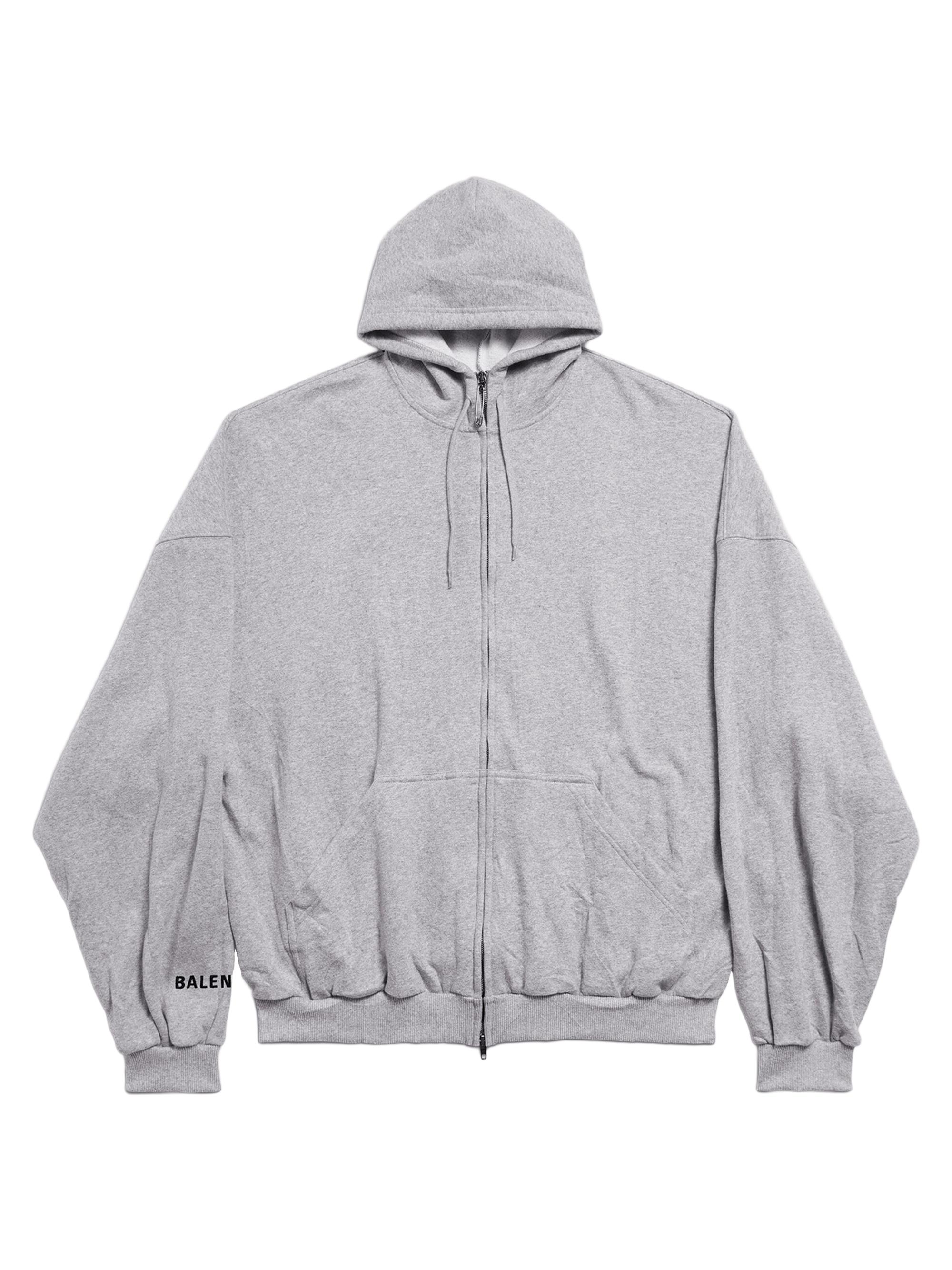 Balenciaga Men's Hi There Large Zip-Up Hoodie - Heather Grey