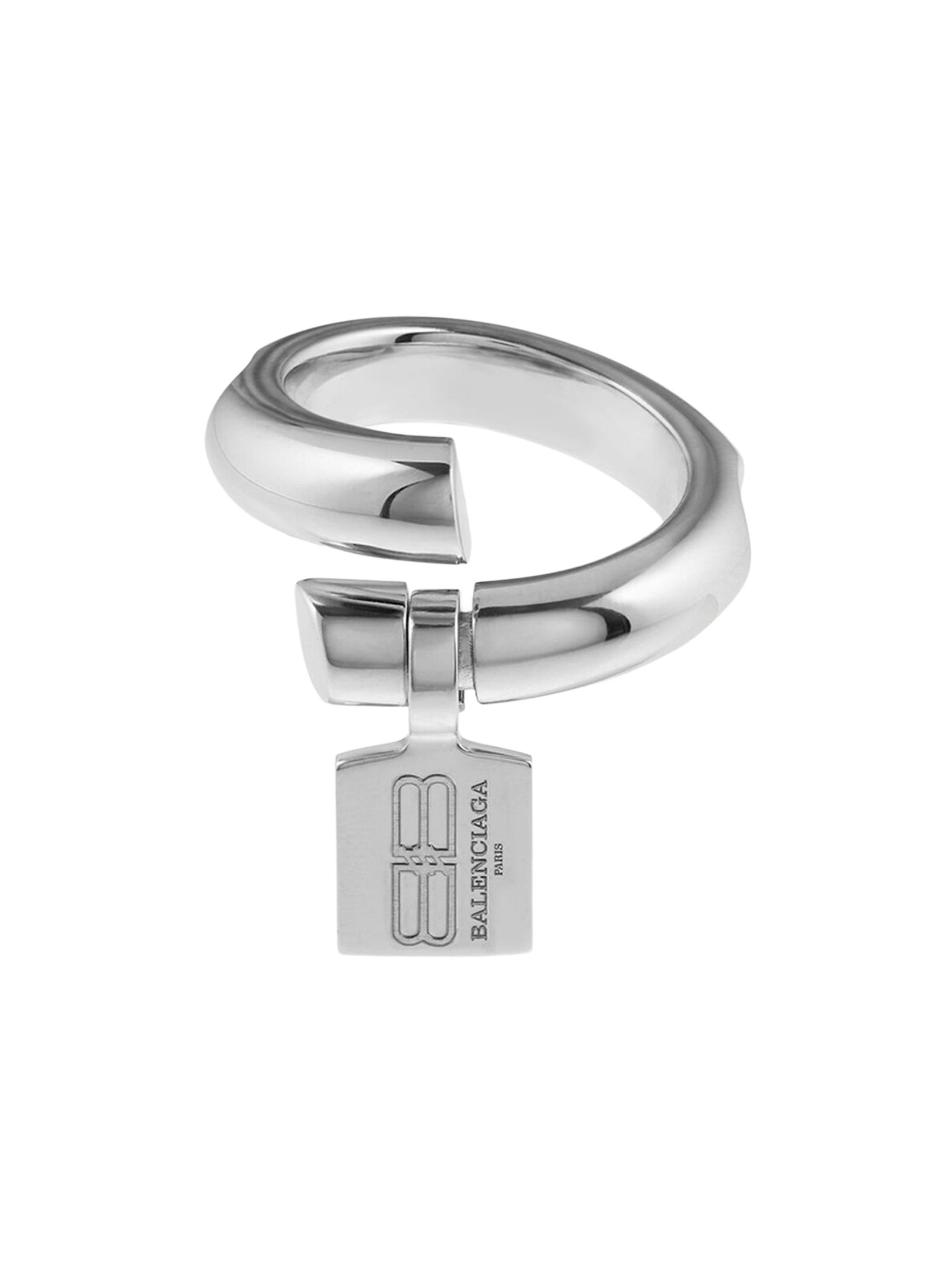 Balenciaga Women's Saint Germain Tag Ring - Shiny Silver
