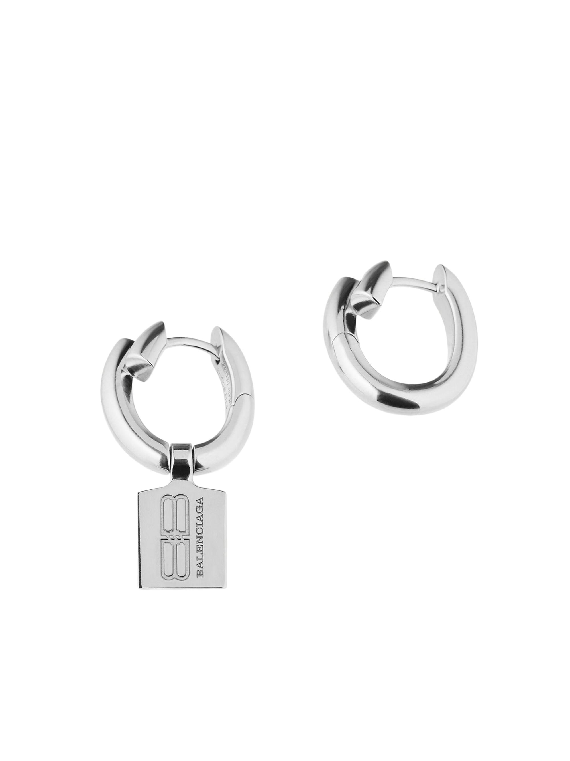 Balenciaga Women's Saint Germain Tag Earrings - Shiny Silver