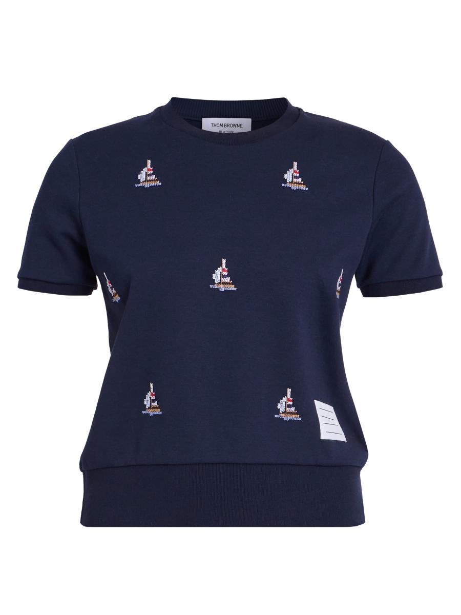 Thom Browne Women's Sailboat Intarsia-knit Cotton Sweater In Multi