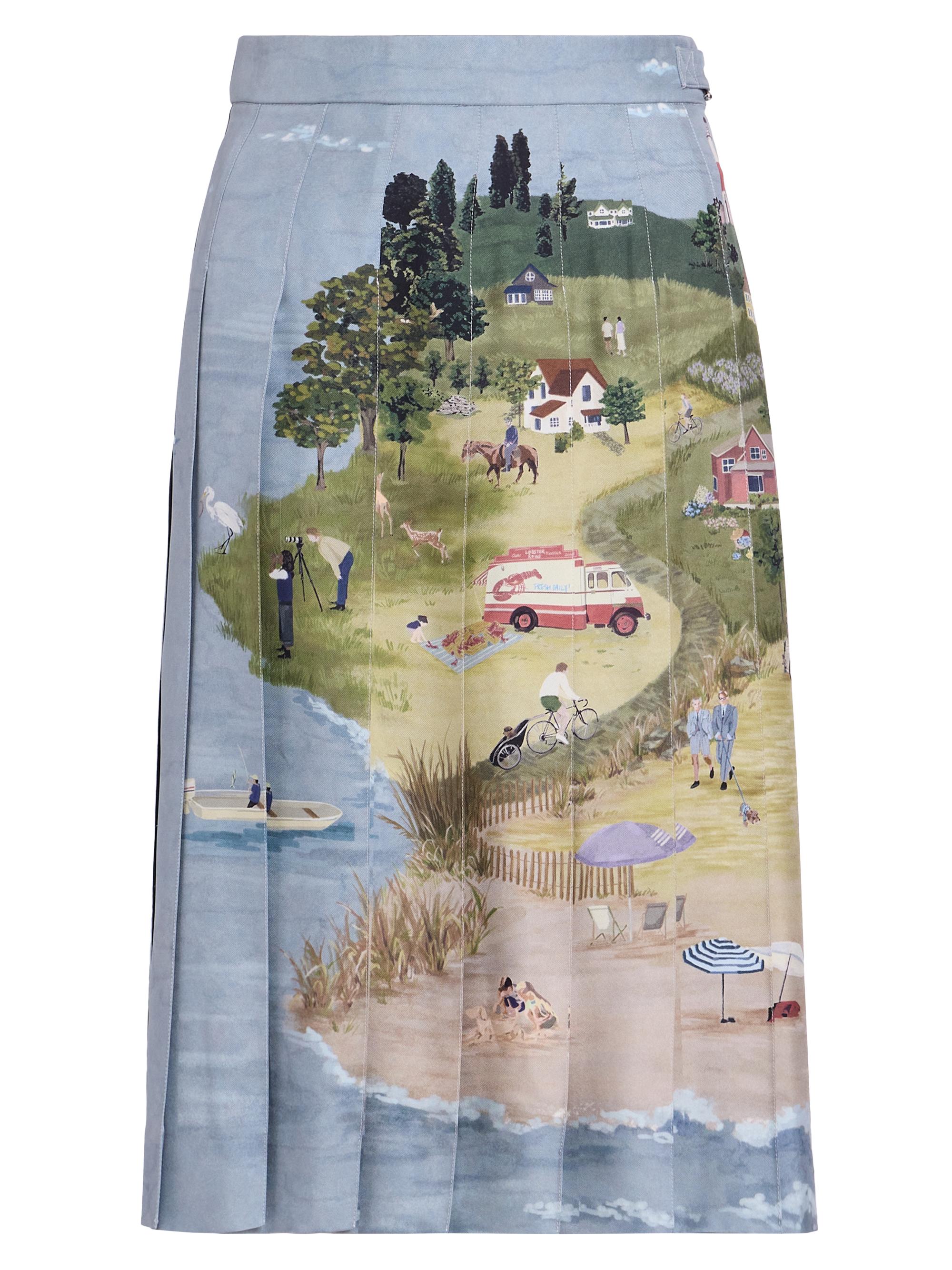 Thom Browne Women's Scenic Coastline Silk Midi-Skirt - Seasonalmulti - Women's Clothing