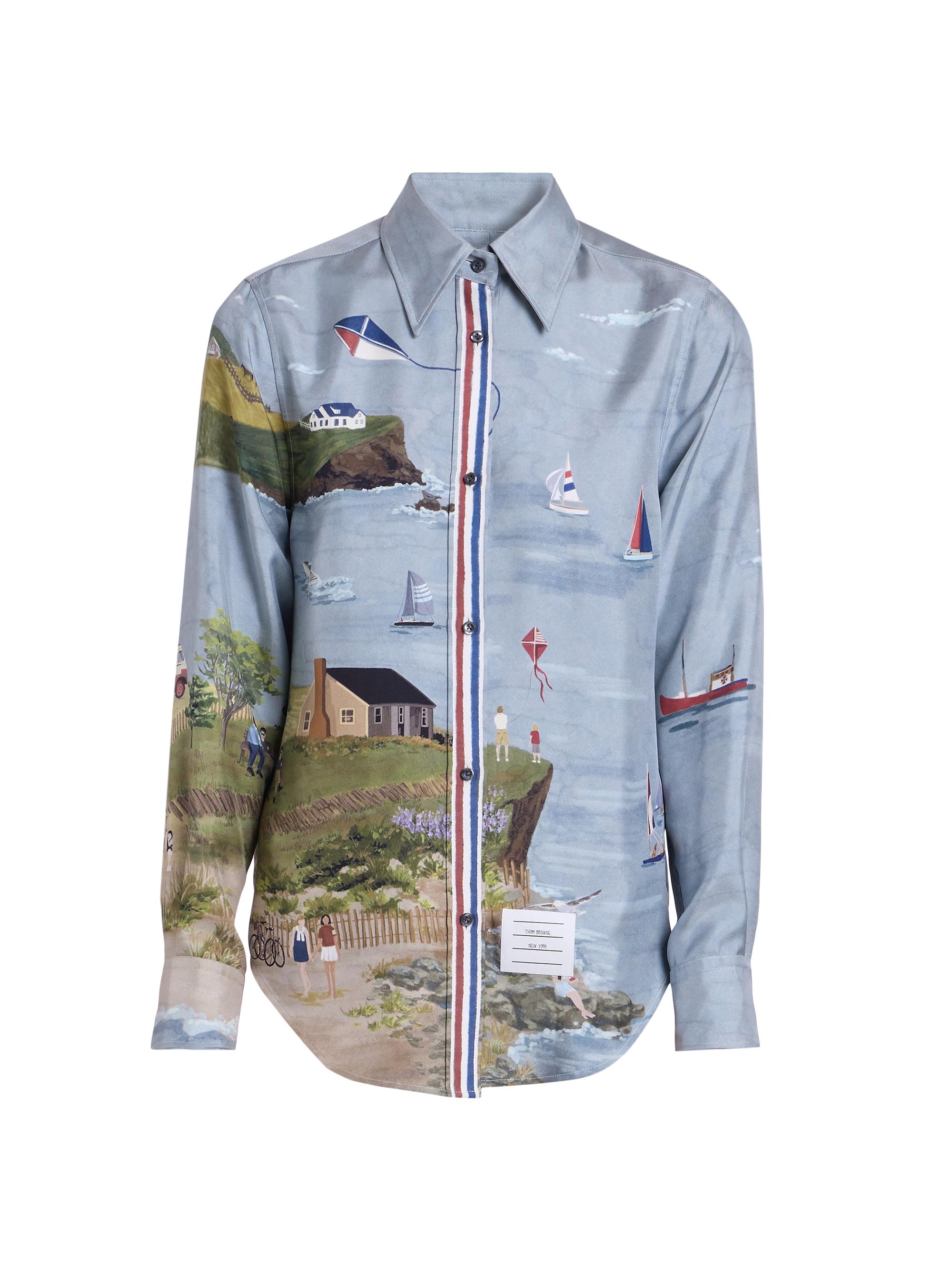 Thom Browne Women's Scenic Coastline Silk Shirt - Seasonalmulti - Women's Clothing