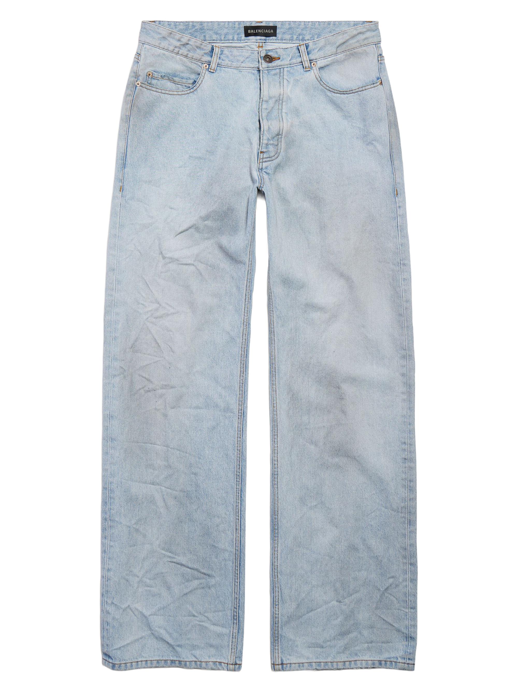 Balenciaga Men's Distressed Relaxed Fit Jeans - Light Blue