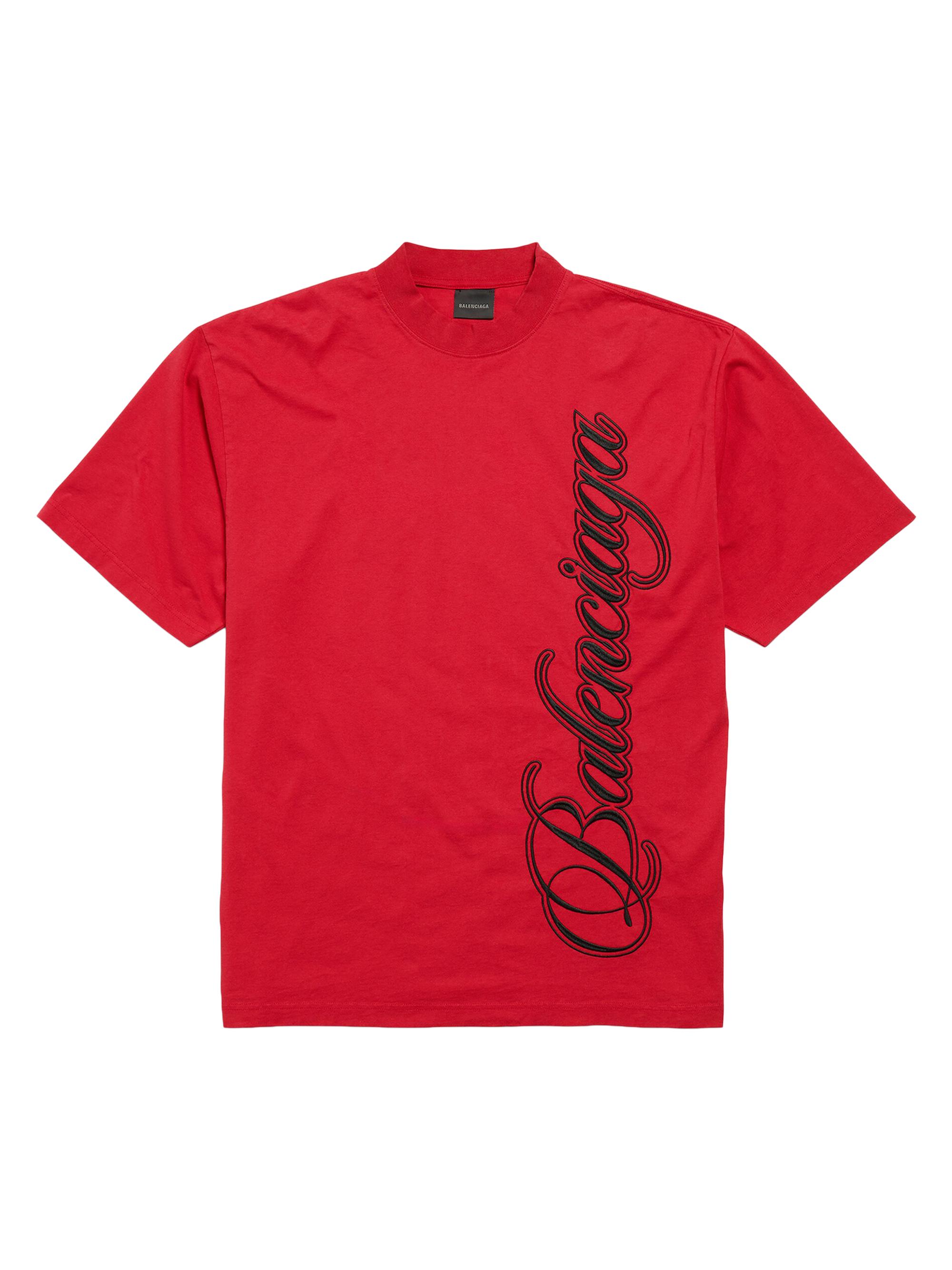 Balenciaga Men's Cursive Medium Fit T-Shirt - Black White