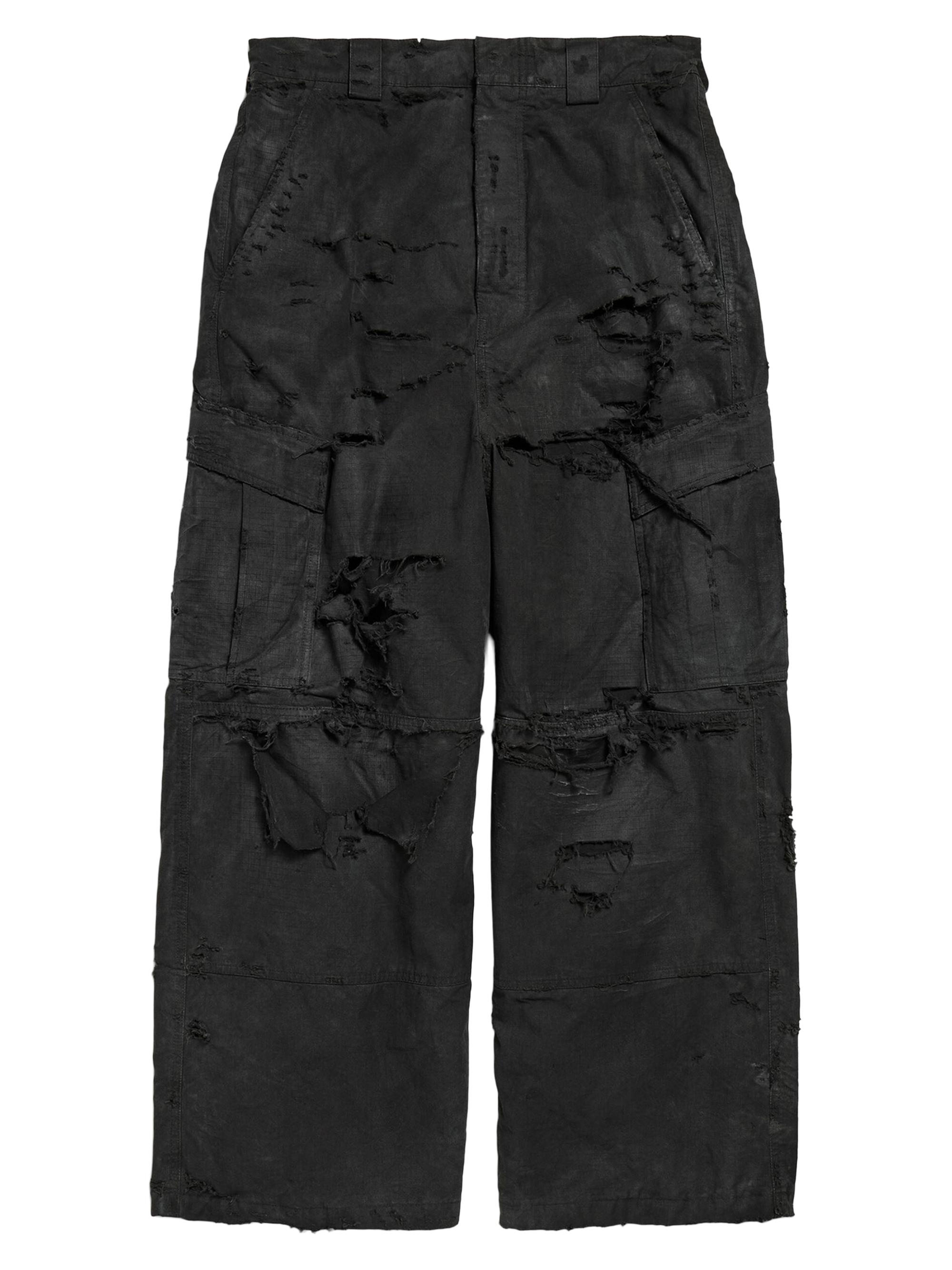 Balenciaga Men's Distressed  Cargo Pants - Black