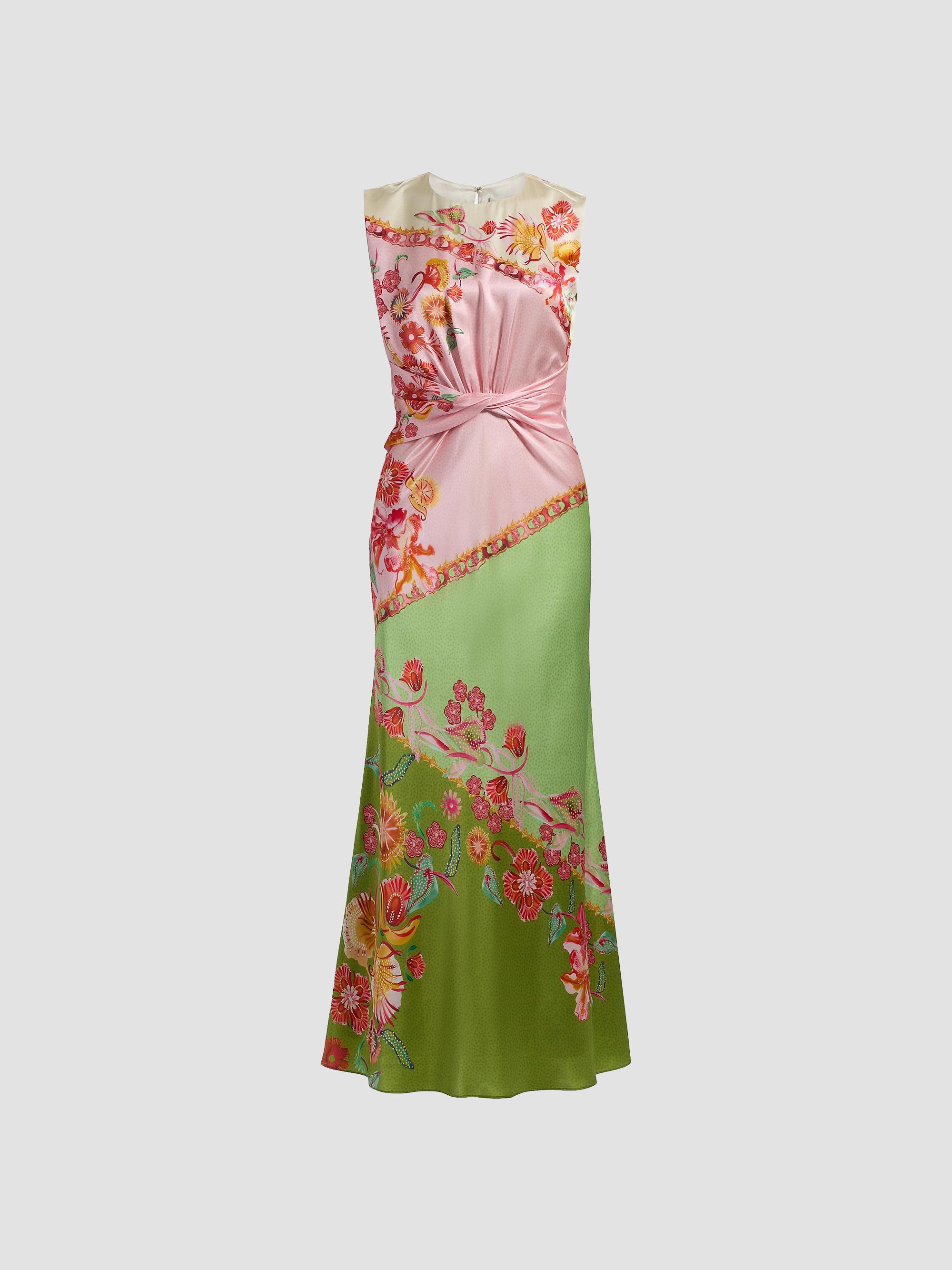 Saloni Women's Gwen Printed Satin Maxi Dress - Lilia Trellis Placement