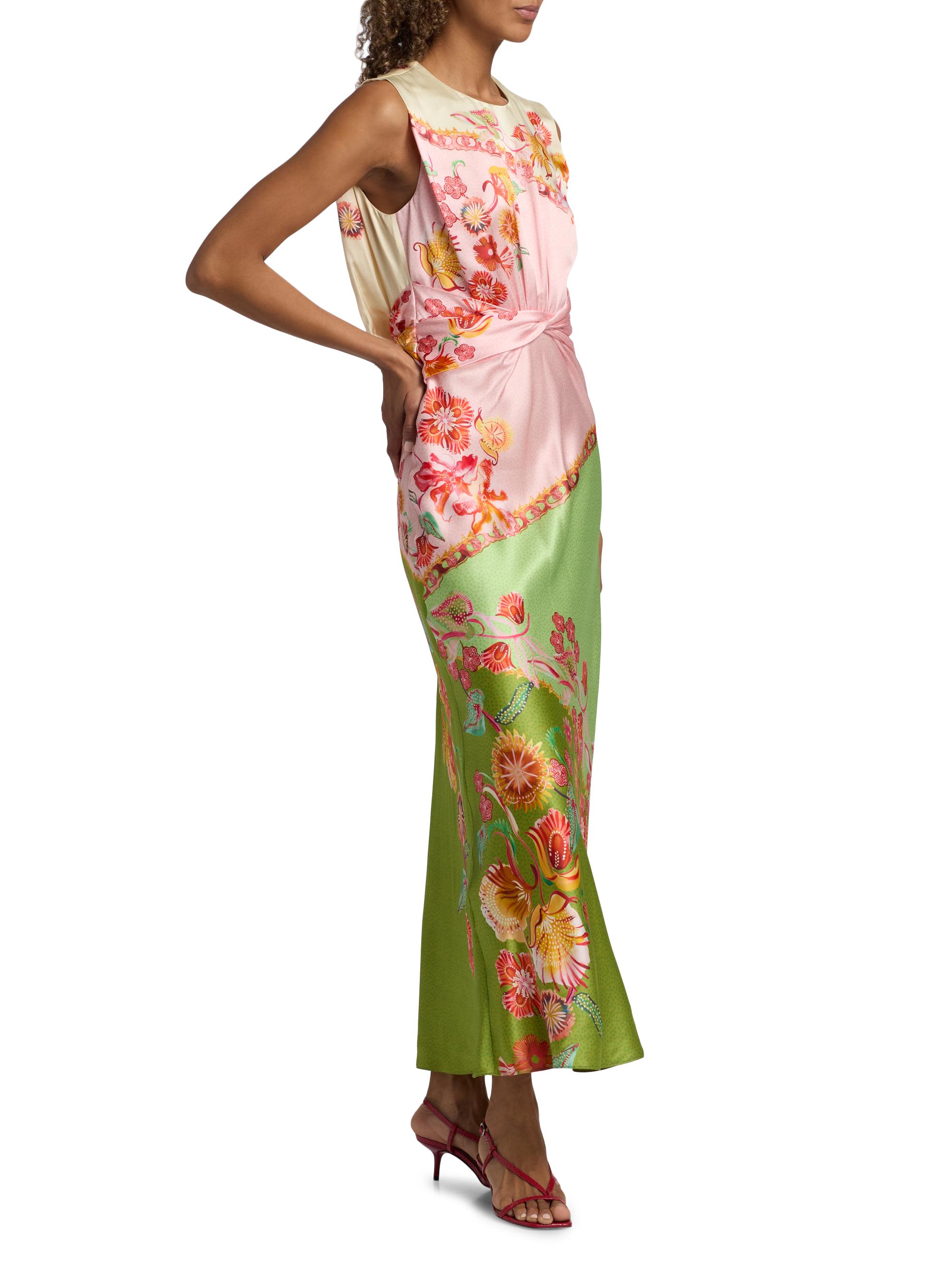 Saloni Women's Gwen Printed Satin Maxi Dress - Lilia Trellis Placement | Thumbnail 4