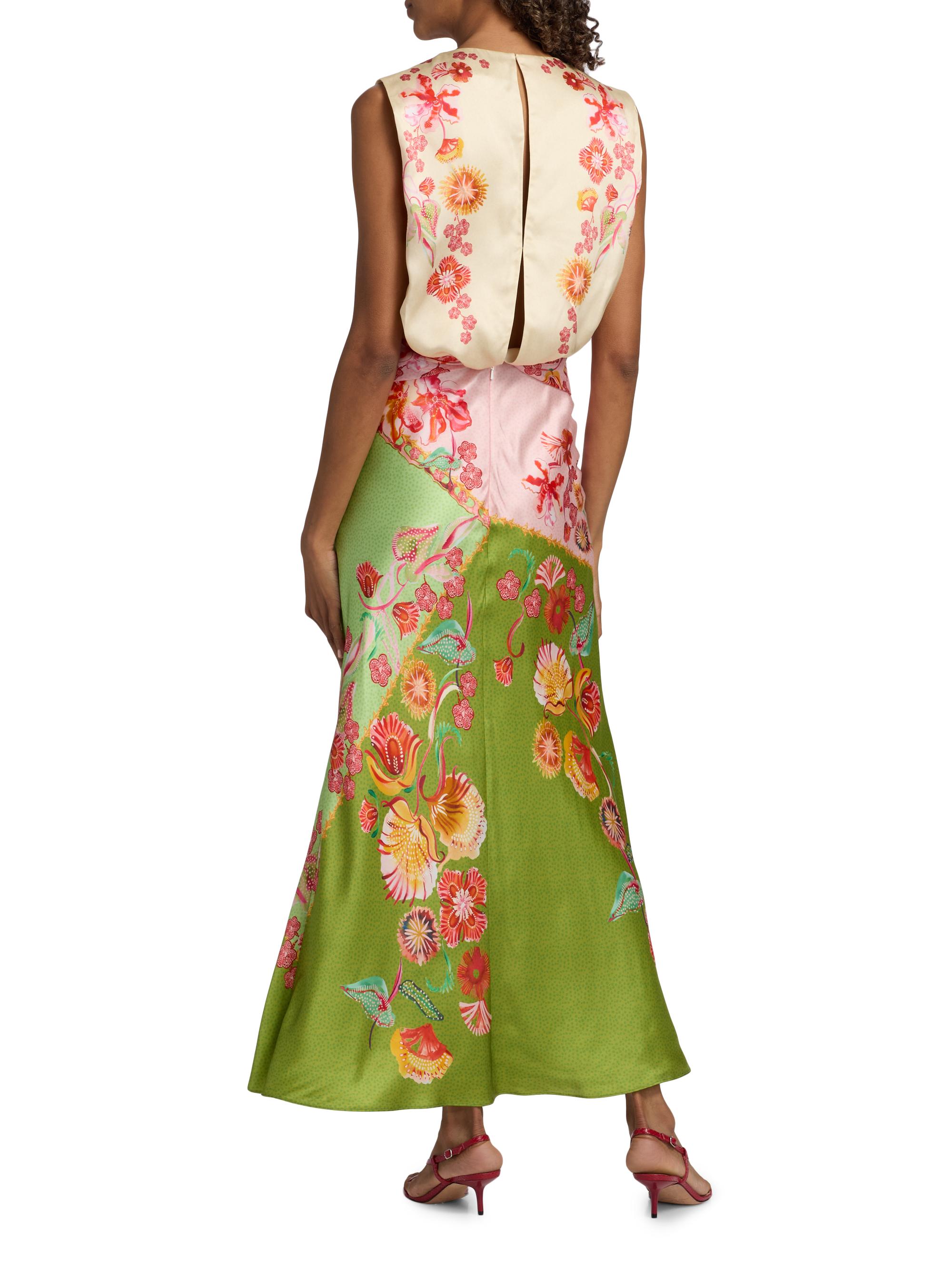 Saloni Women's Gwen Printed Satin Maxi Dress - Lilia Trellis Placement | Thumbnail 5