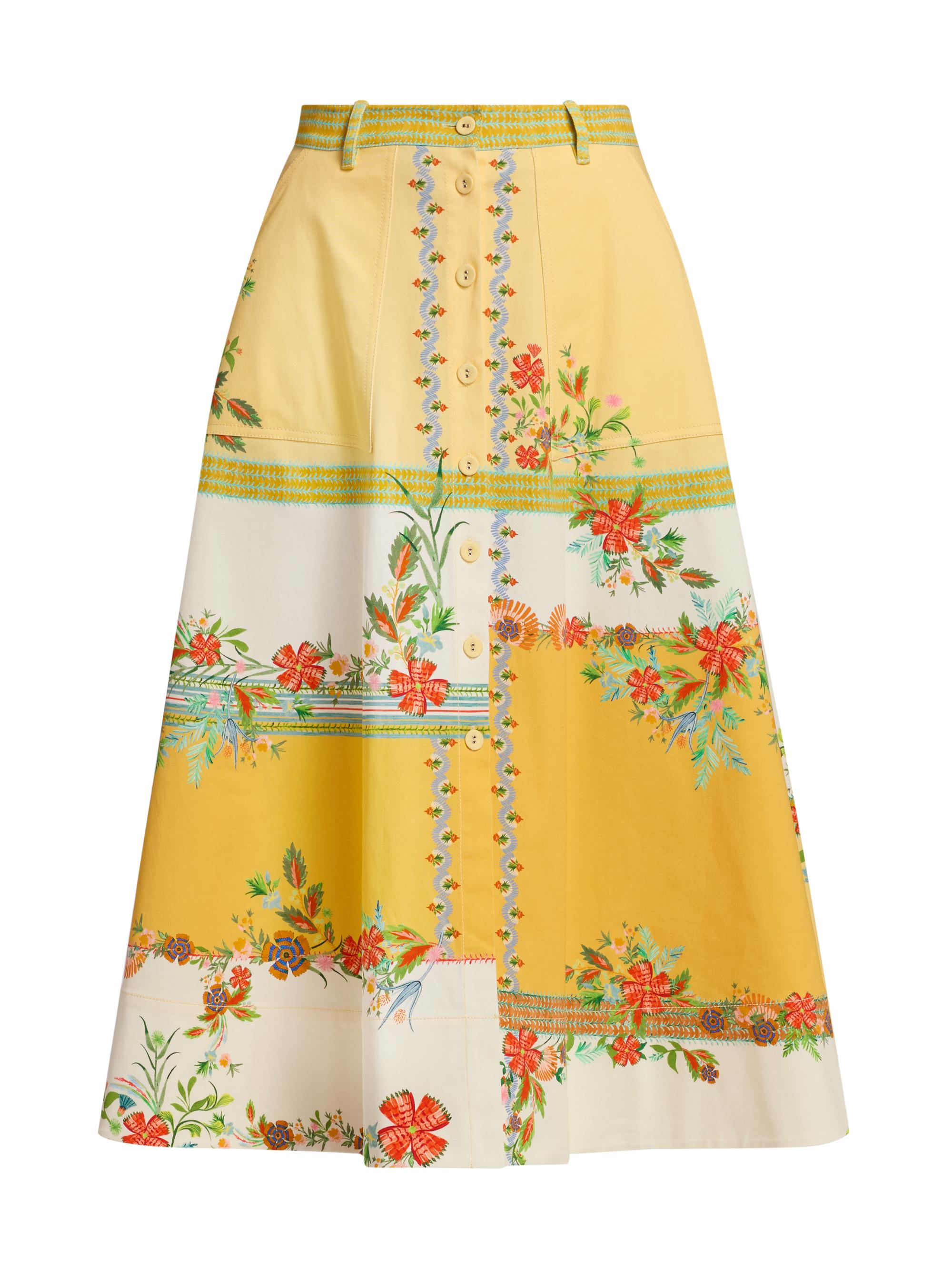 Saloni Women's Kali Zinnia Patchwork Midi-Skirt - Zinnia Patchwork Placement