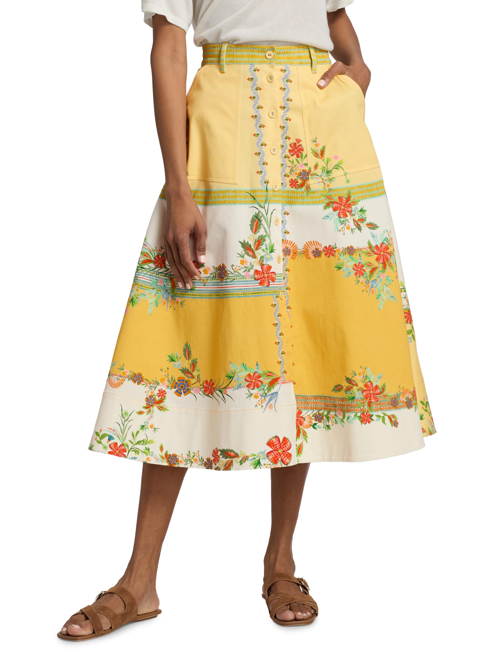 Saloni Women's Kali Zinnia Patchwork Midi-Skirt - Zinnia Patchwork Placement | Thumbnail 3