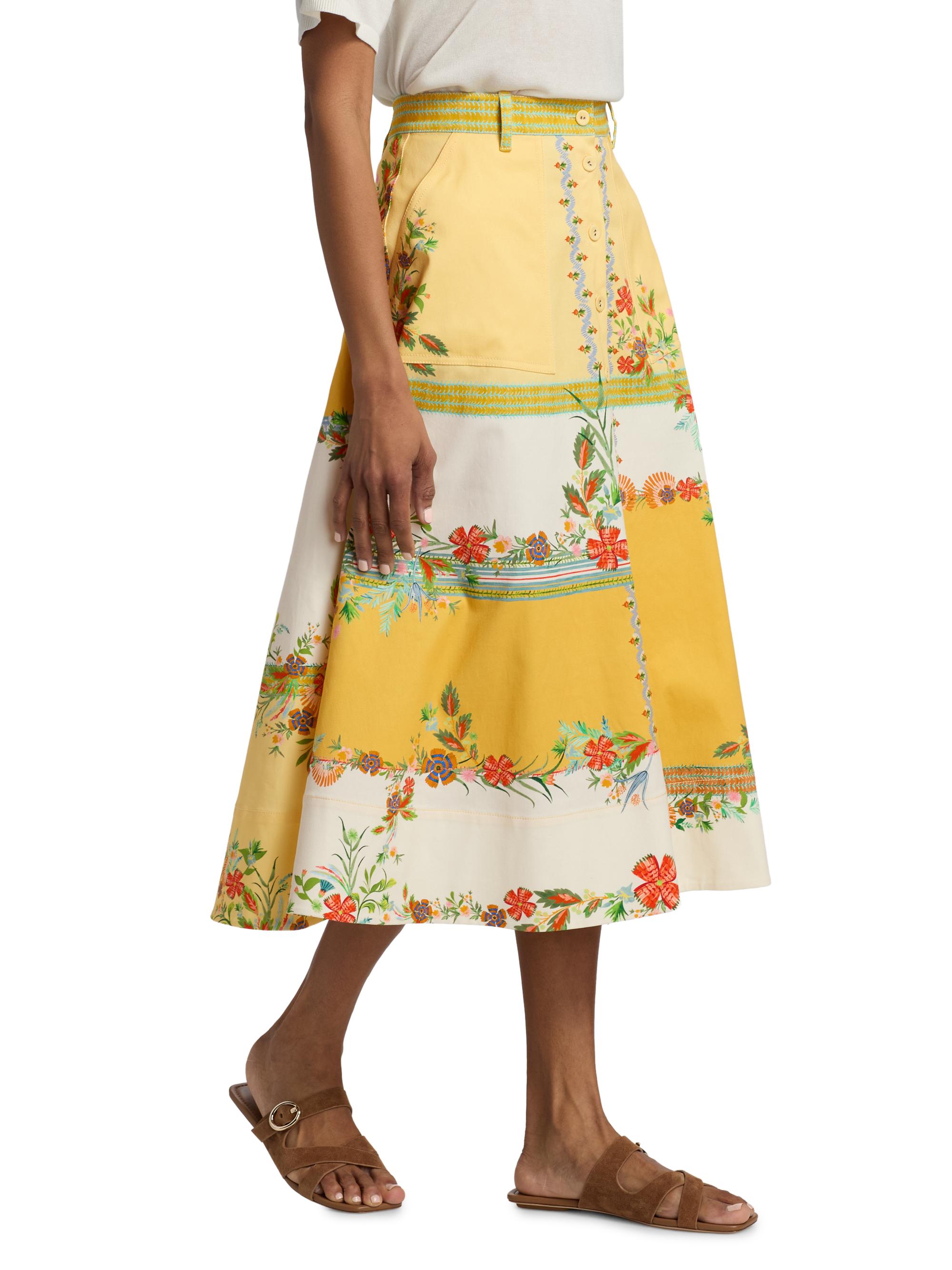 Saloni Women's Kali Zinnia Patchwork Midi-Skirt - Zinnia Patchwork Placement | Thumbnail 4