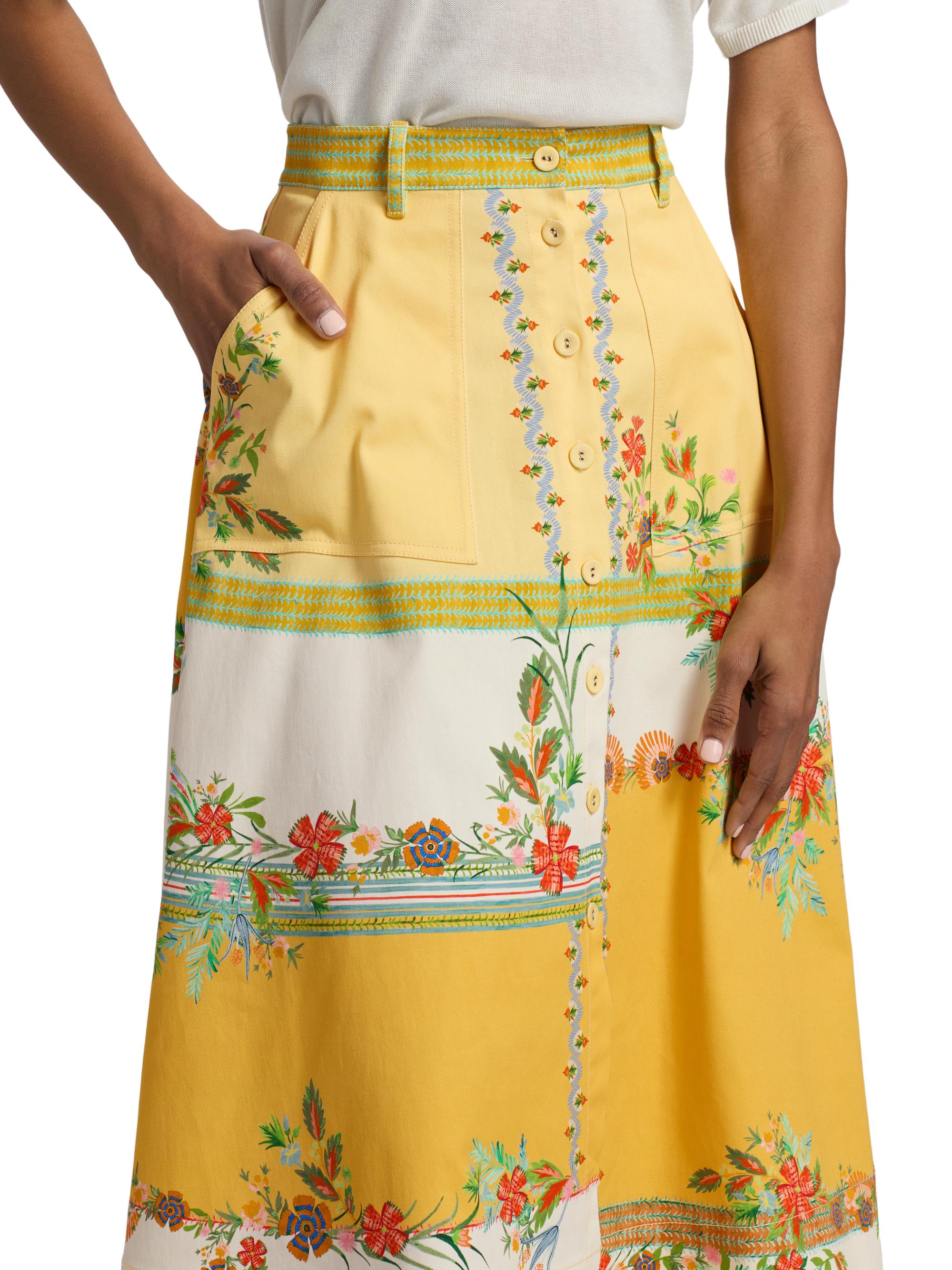 Saloni Women's Kali Zinnia Patchwork Midi-Skirt - Zinnia Patchwork Placement | Thumbnail 6
