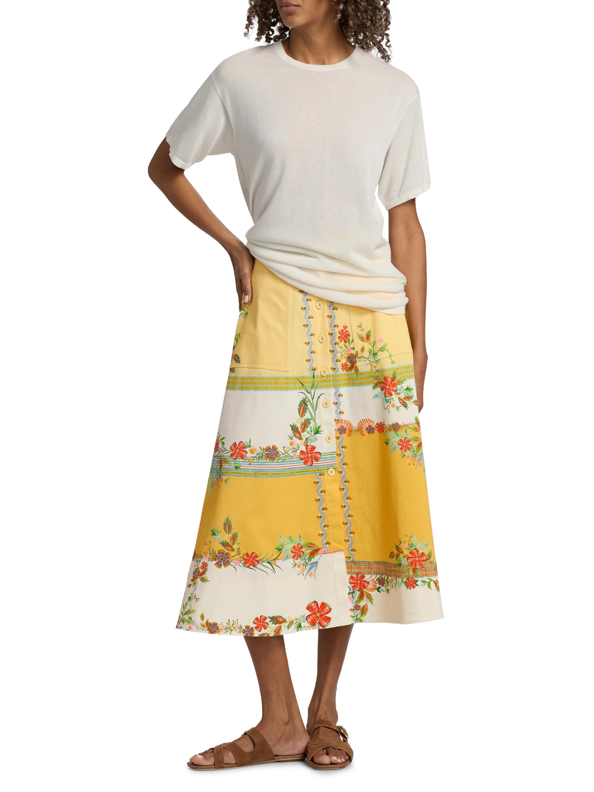 Saloni Women's Kali Zinnia Patchwork Midi-Skirt - Zinnia Patchwork Placement | Thumbnail 2
