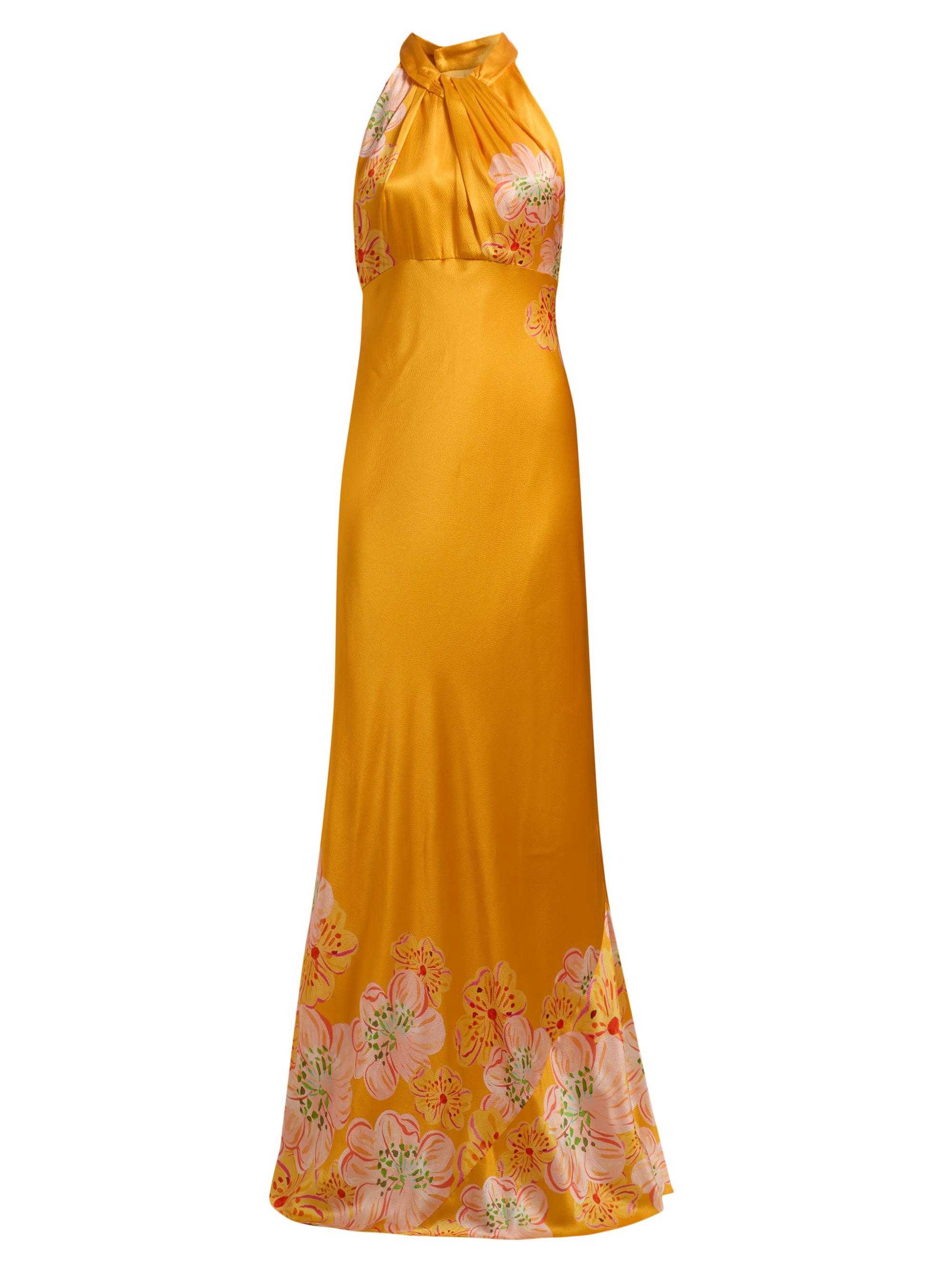 Saloni Women's Cozette Silk Satin Maxi Dress - Marigold Meadow Placement