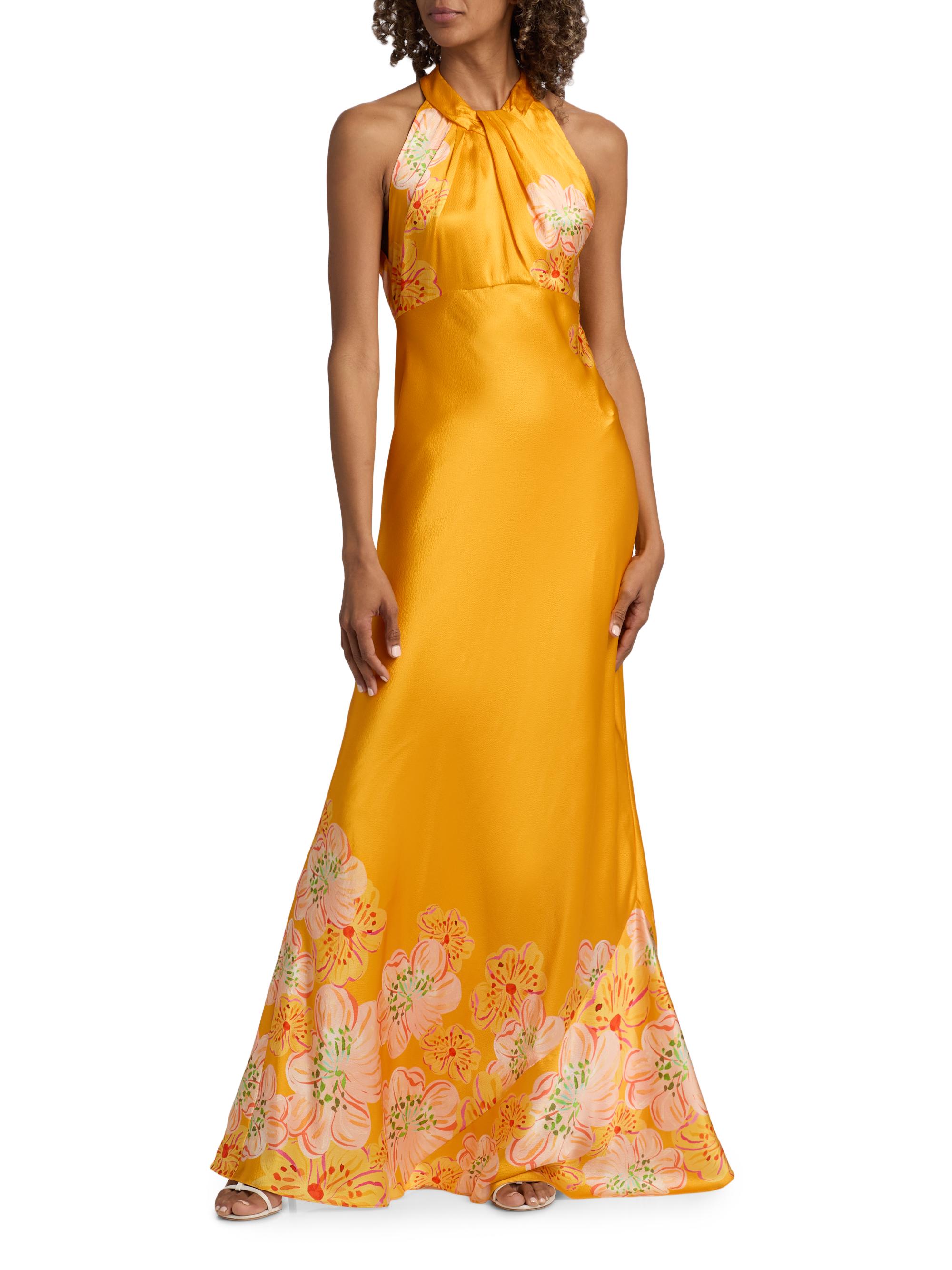 Saloni Women's Cozette Silk Satin Maxi Dress - Marigold Meadow Placement | Thumbnail 3