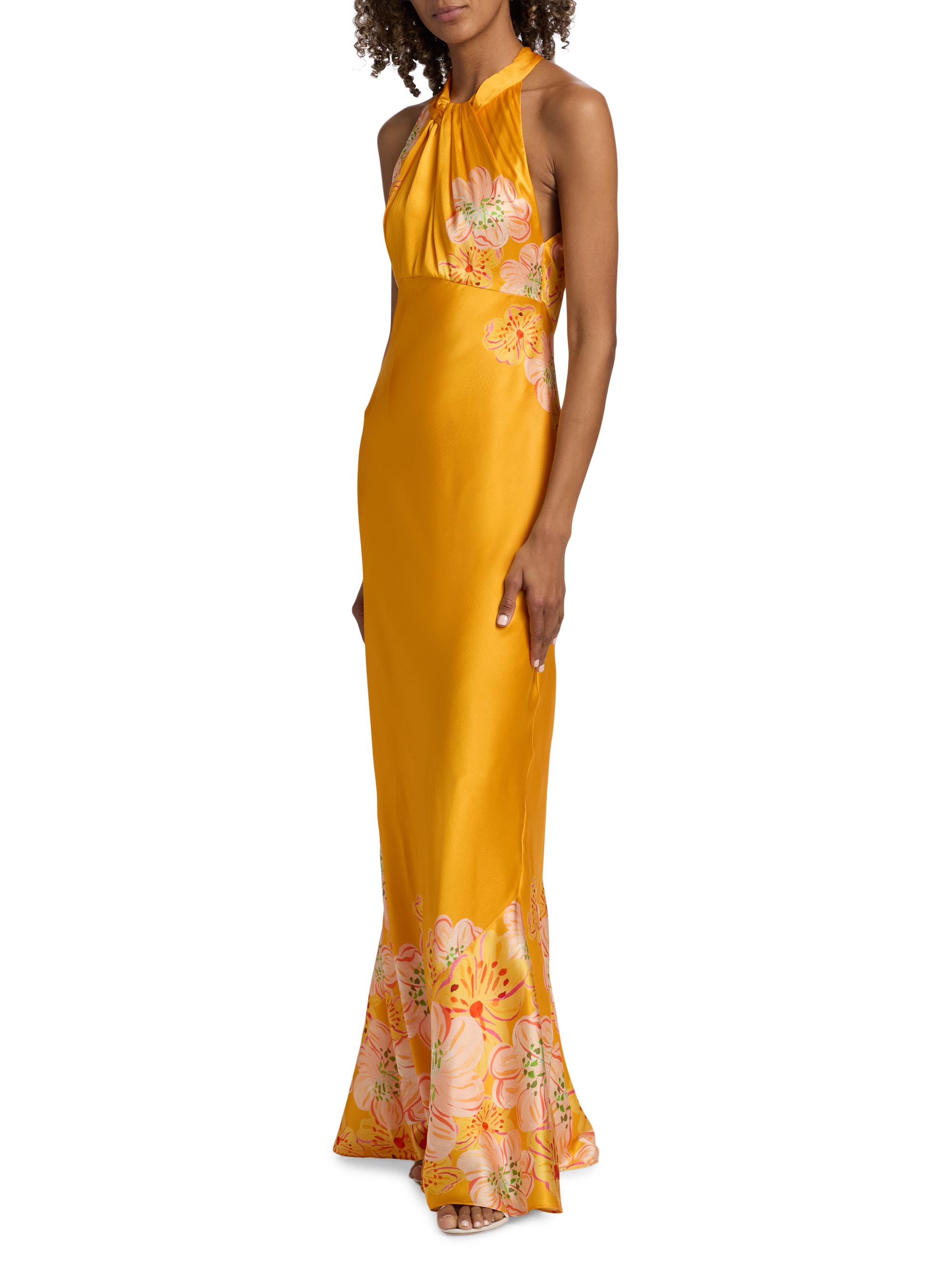 Saloni Women's Cozette Silk Satin Maxi Dress - Marigold Meadow Placement | Thumbnail 4